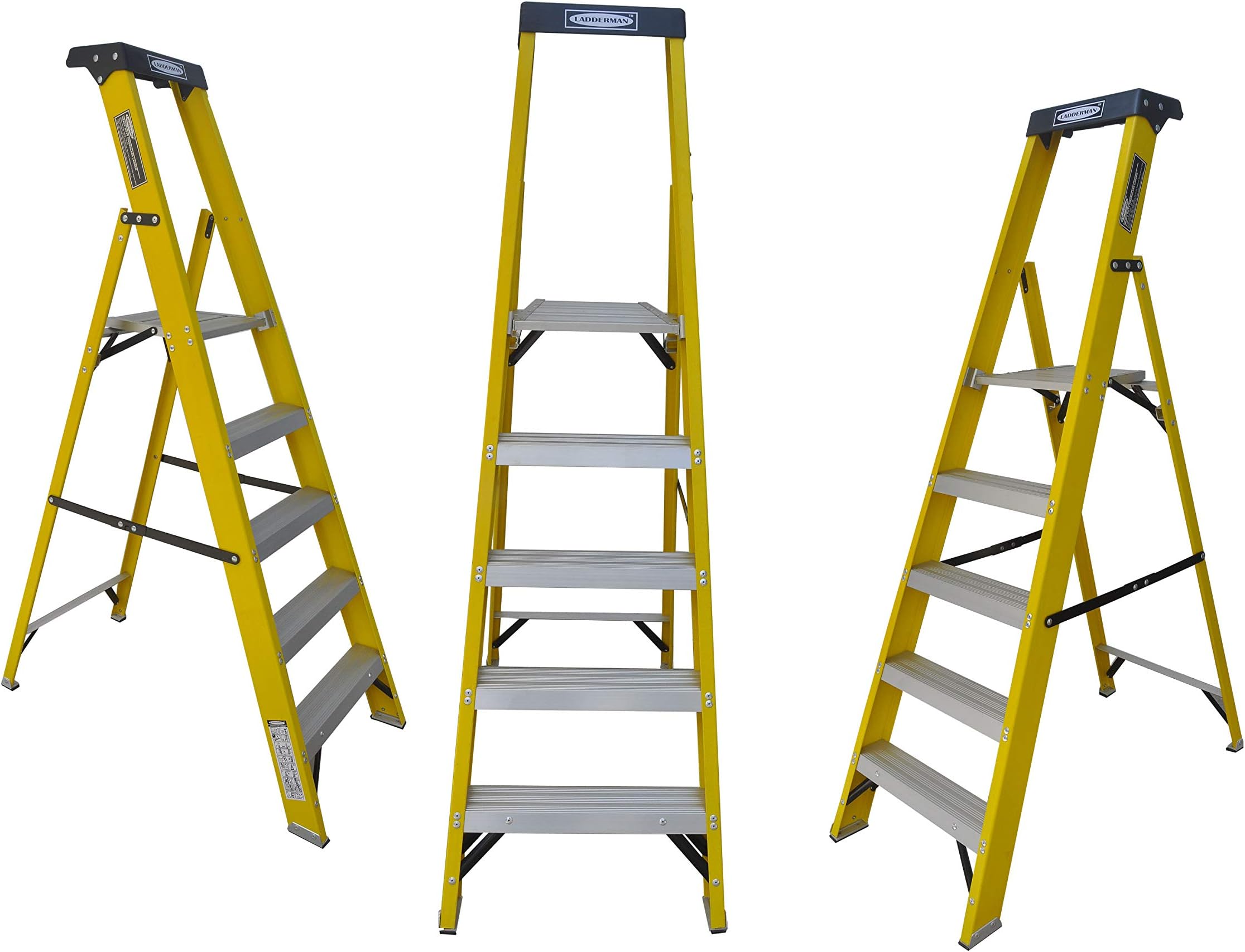 5Step Platform Type FRP Self Supported Foldable Electrical Shock Proof Fiber Glass Safety Ladder, Yellow