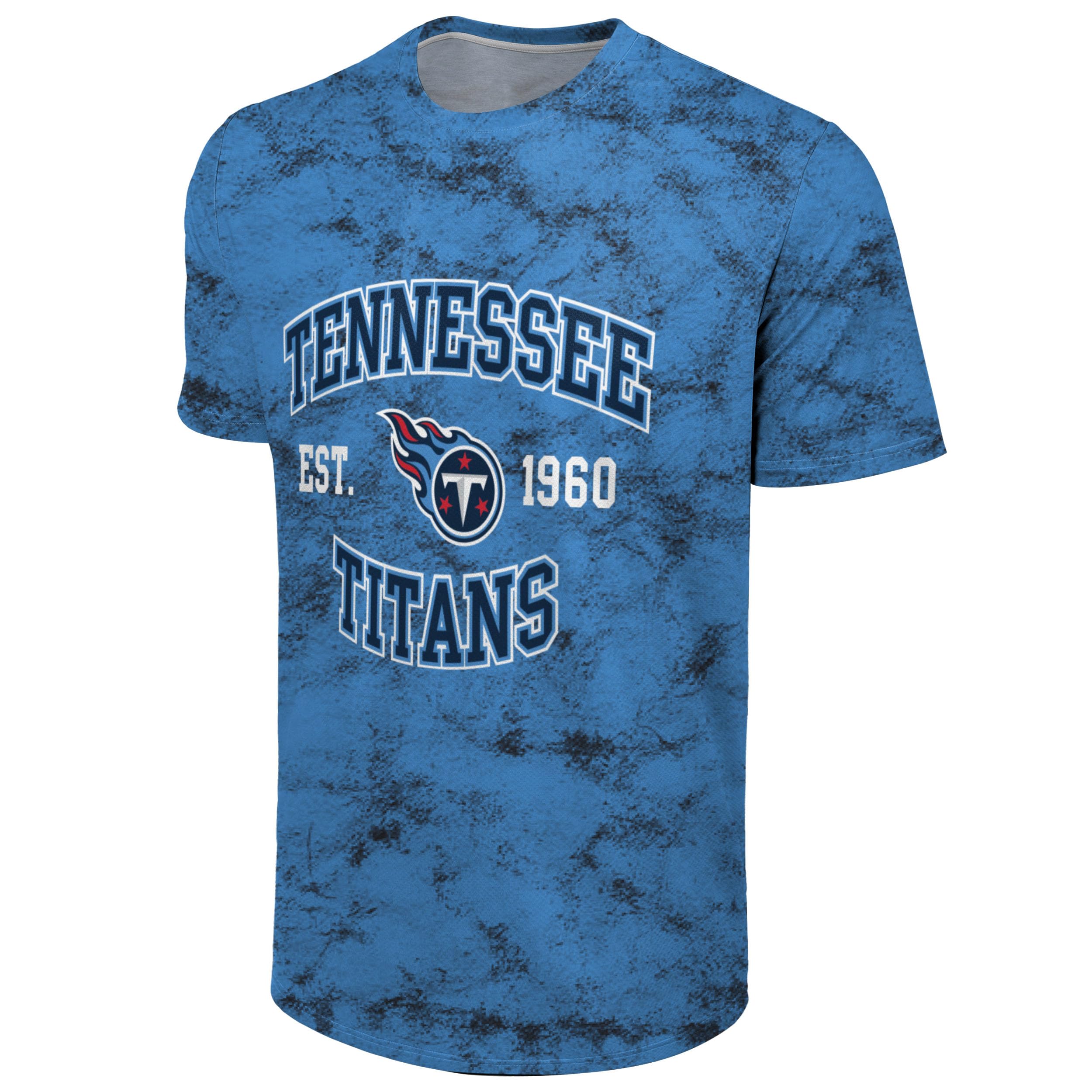 FOCO NFL Men's Officially Licensed Established Wordmark Camo Performance Throwback Team Color Crewneck T-Shirt, Tennessee Titans - Blue, S