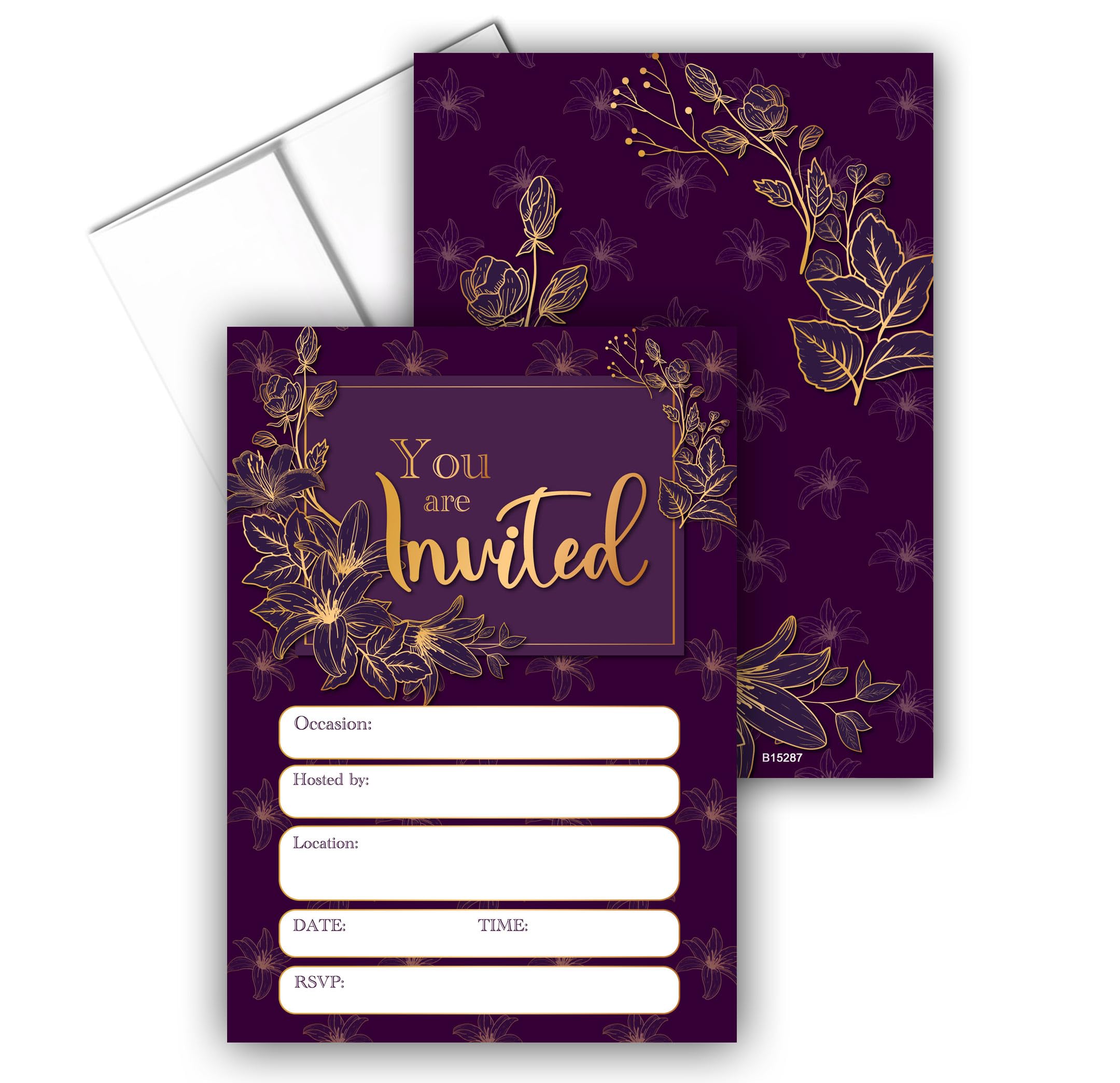 Stone House Collection | Navy and Gold Fill-in Party Invitations | 25 Invites & Envelopes | Perfect for Weddings, Baby Showers, Rehearsal Dinners, and