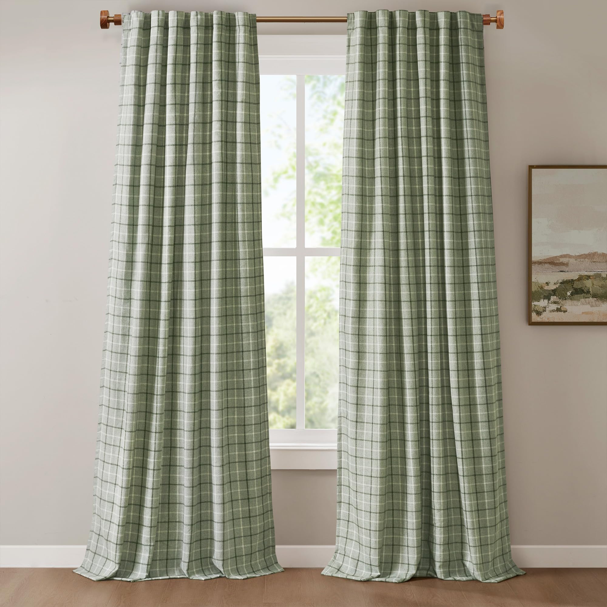 Madison Park Plaid Window Curtain Thermal Insulated, 1 Panel, 50x95 Green