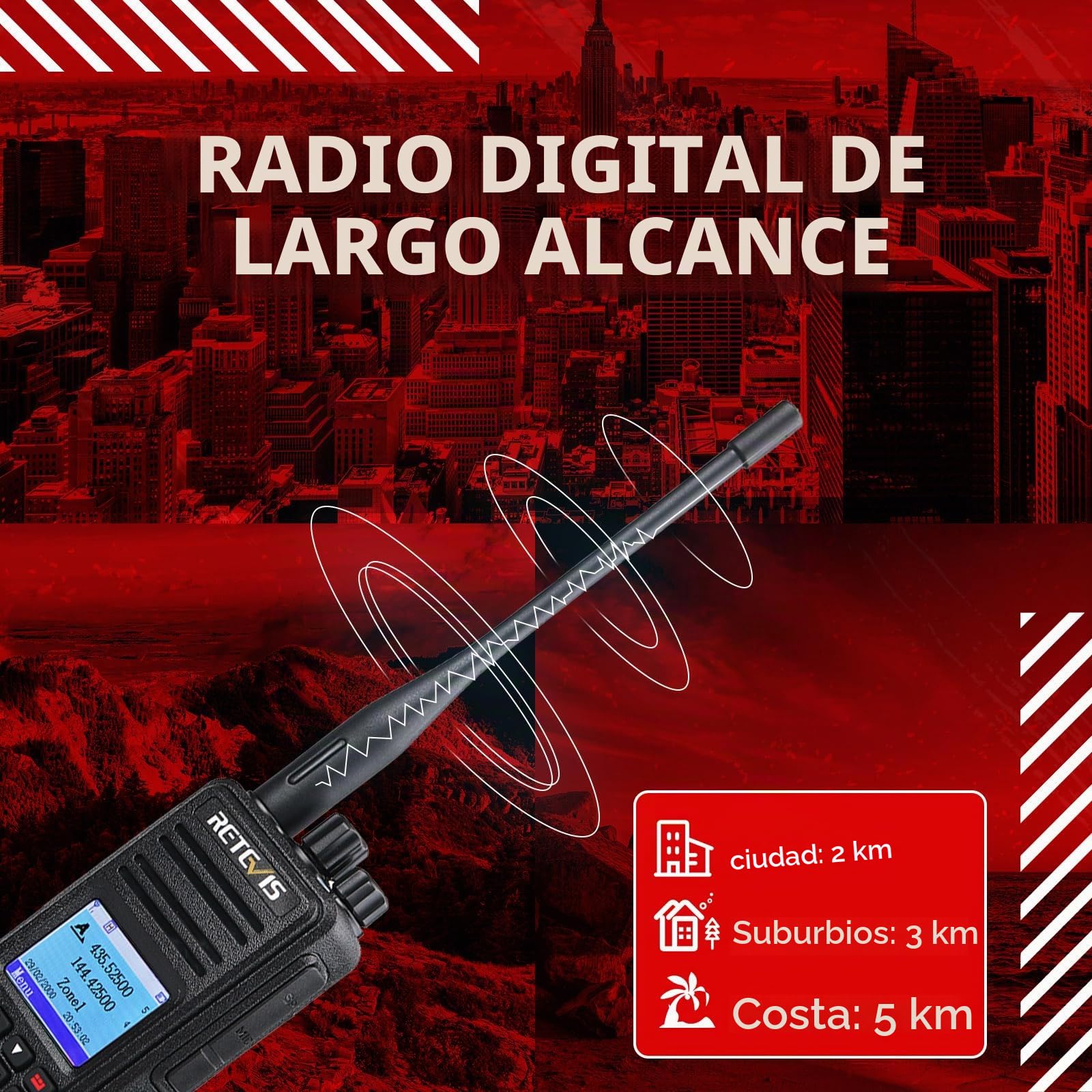 Retevis RT3S DMR Emisora Caza, Banda Dual Walkie Talkie Largo Rango | Alto Rendimiento, Compatible con MOTOTRBO Nivel Ⅰ y Ⅱ, GPS, APRS, 3000 Canales