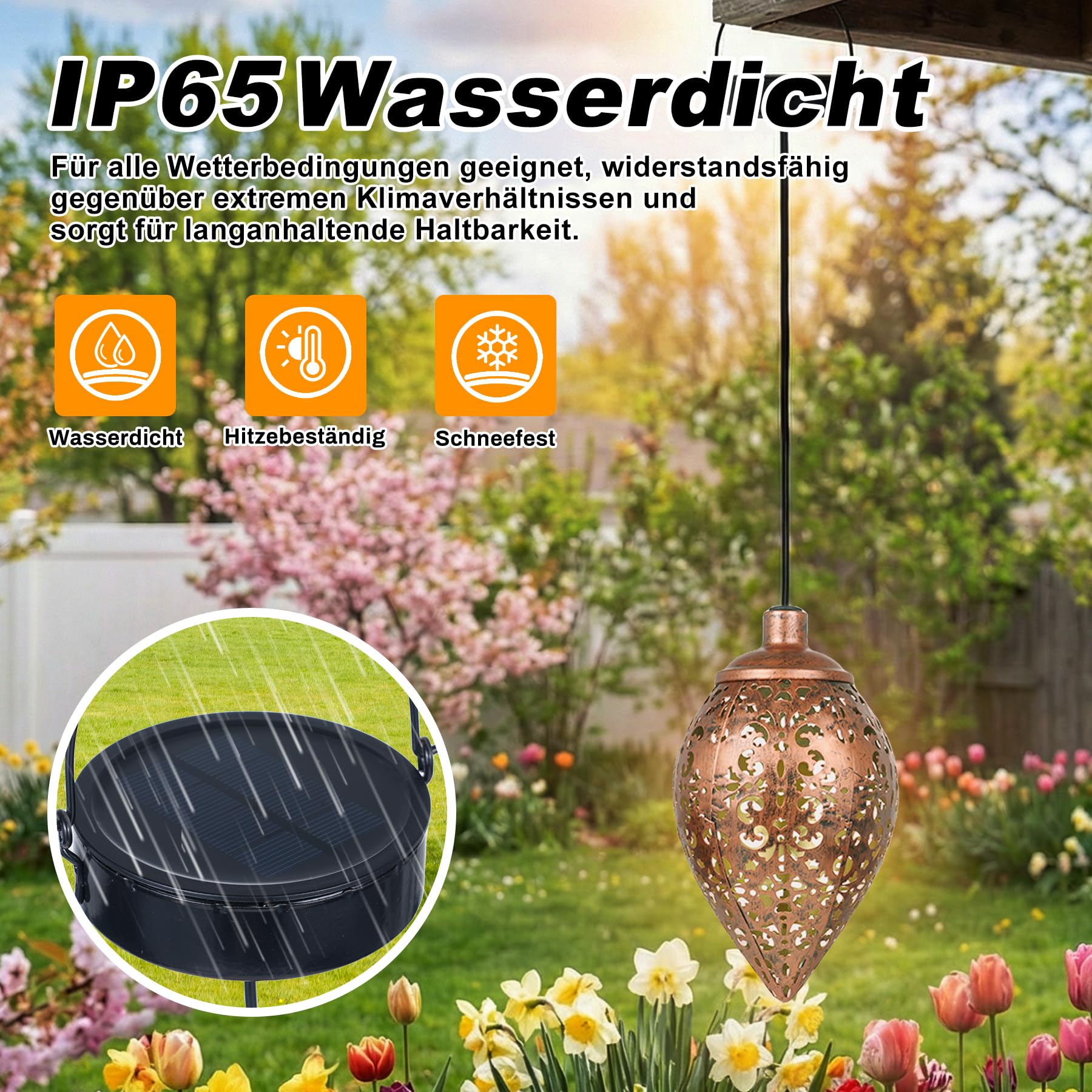 Görvitor Solarlampen für Außen Garten 4 Stück Hängend, Solarlaterne für Außen Hängend Vintage Metall, IP65 Wasserdicht Solar Laterne Warmlicht für Balkon Patio Garten, Gartengeschenke für Frauen