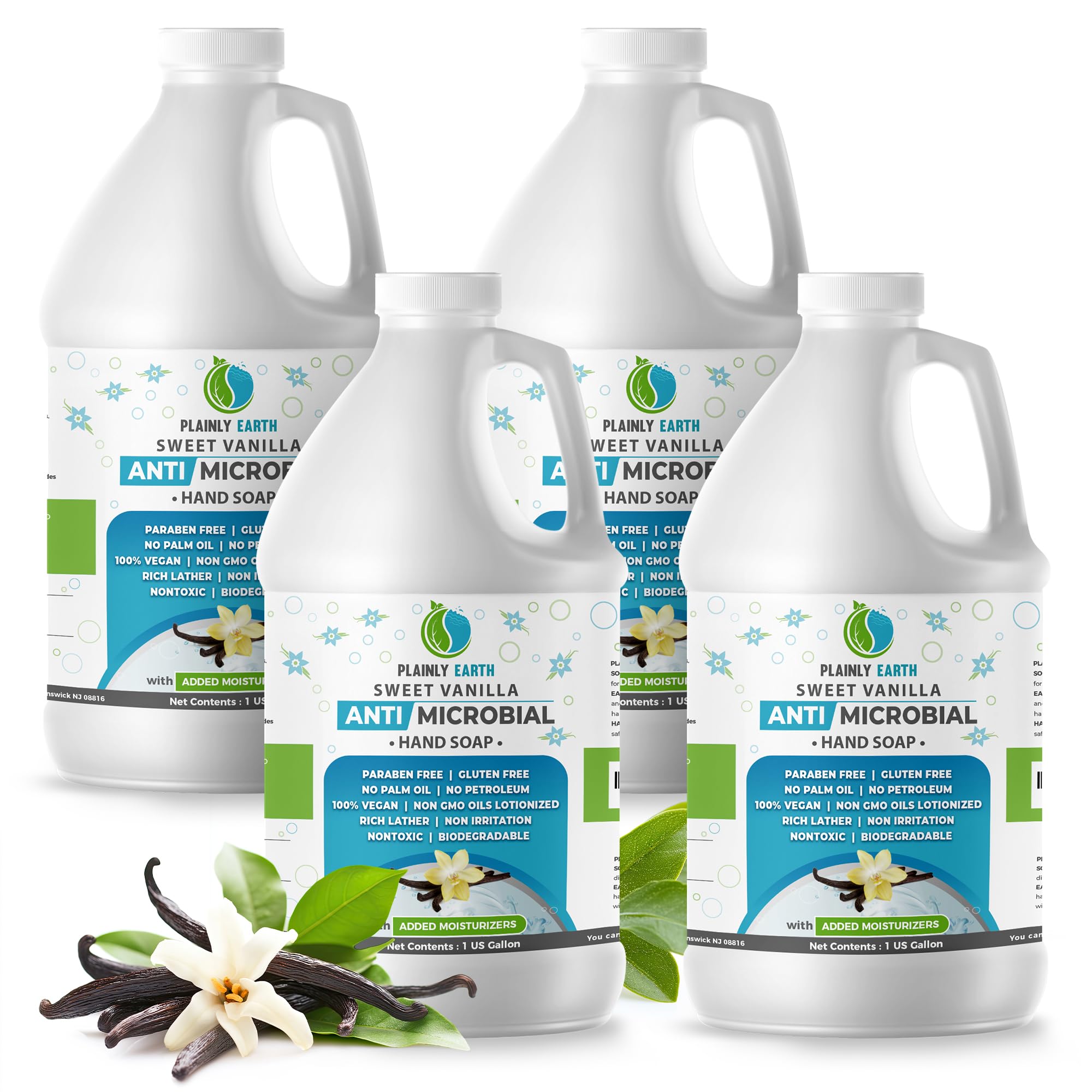 Antimicrobial Liquid Hand Soap (4 x 1 US Gallon) - Antibacterial Soap Refill - Hand Soap Refill Bottle - Cruelty Free Moisturizing Soap, Sweet Vanilla