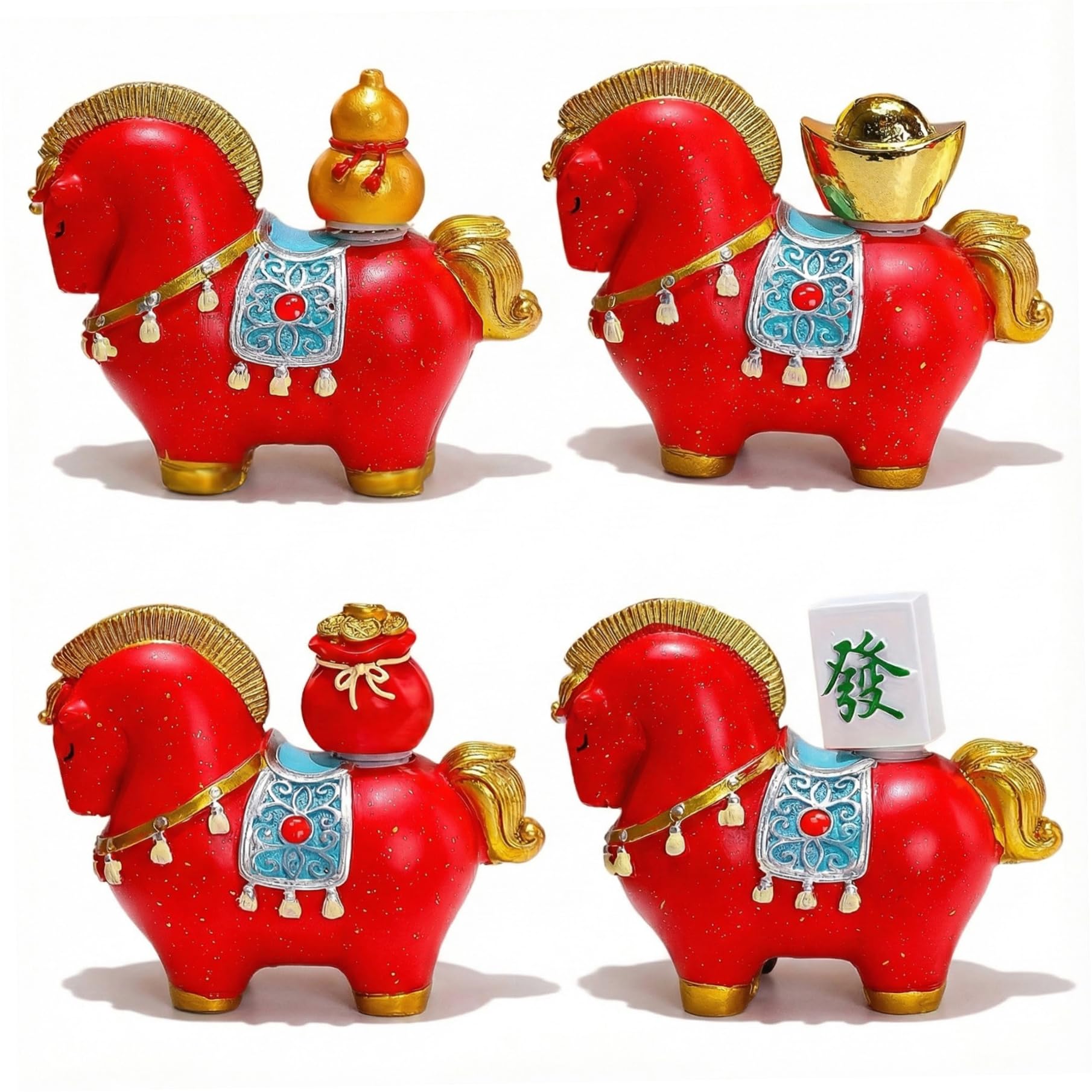 Statue de cheval rouge en résine bibelot Feng Shui maison 8,1 x 7,1 cm