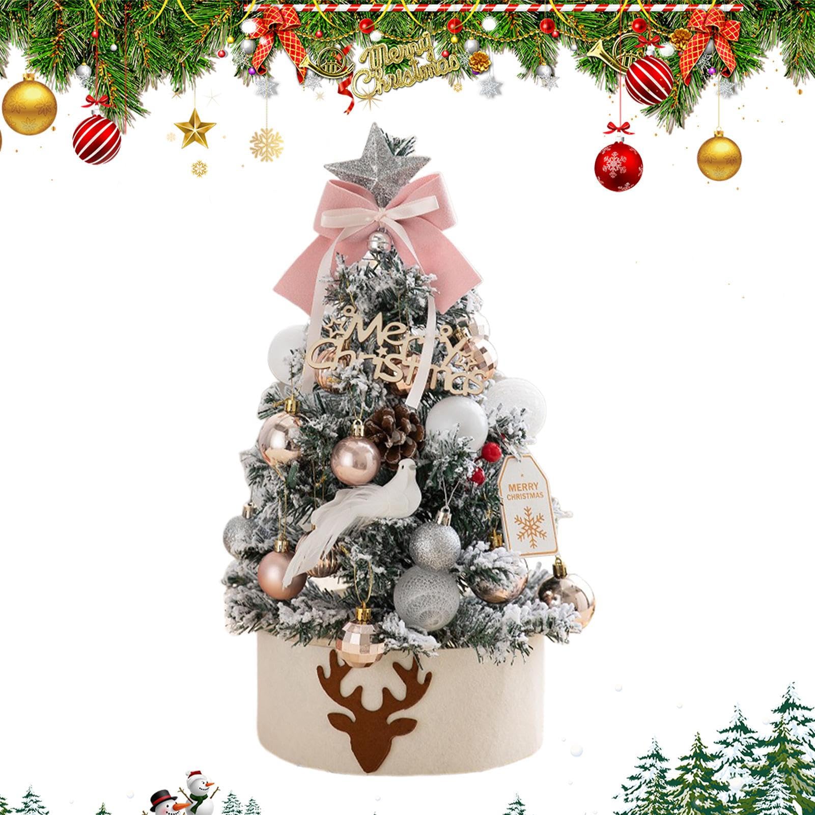 Sapin De Noël De Table - Sapin de Noël de Bureau 45cm avec Lumière | Intégrée,Décoration Floquée pour Table Foyer Fenêtre Porche Décor Hivernale - Décoration d'hiver et Fêtes pour Maison