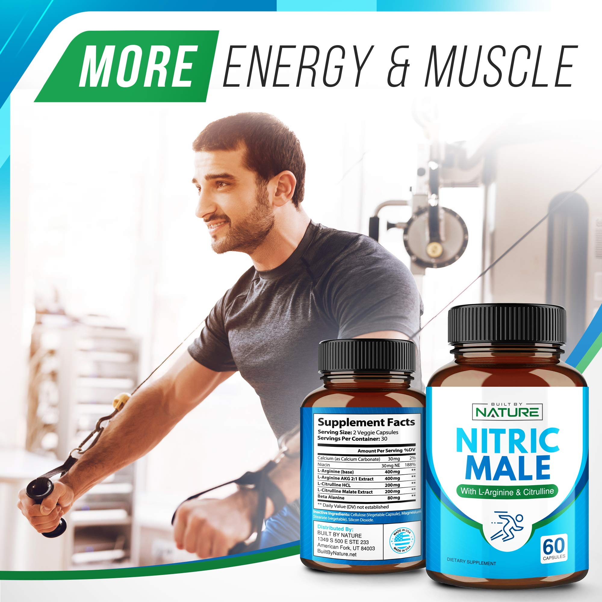 L Arginine Nitric Oxide Supplement N.O. Booster Pills for Men