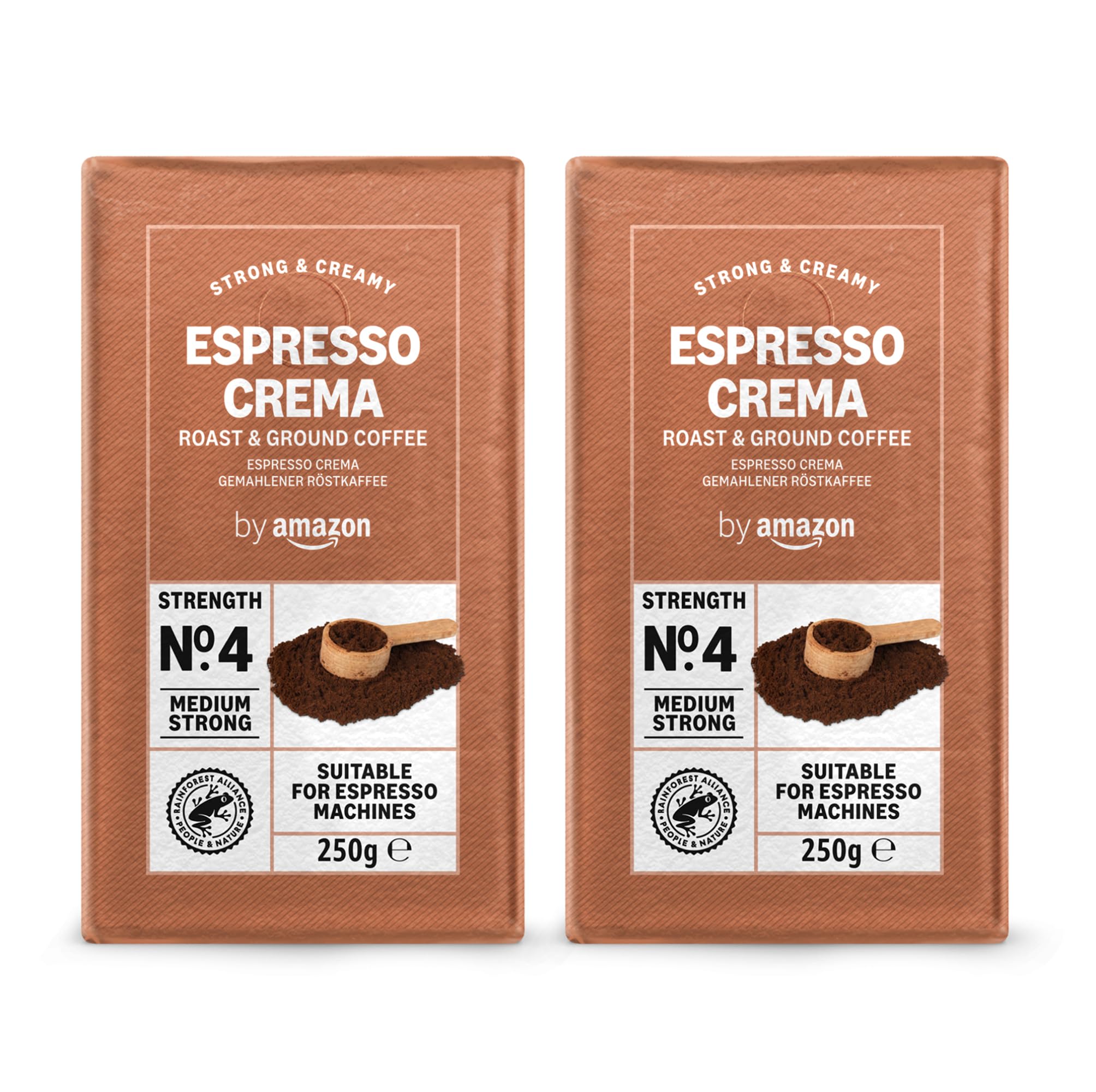 by Amazon Espresso Crema gemahlener Kaffee 500 g (2 x 250 g) - Mittlere Röstung Rainforest Alliance-Zertifizierung (Früher Marke Happy Belly)