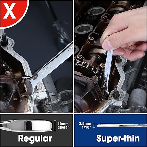 Miniatura 4 de WORKPRO Juego de llaves métricas superfinas de extremo abierto, 7 piezas, 5.5 a 0.906 in, juego de llaves delgadas ultrafinas con bolsa