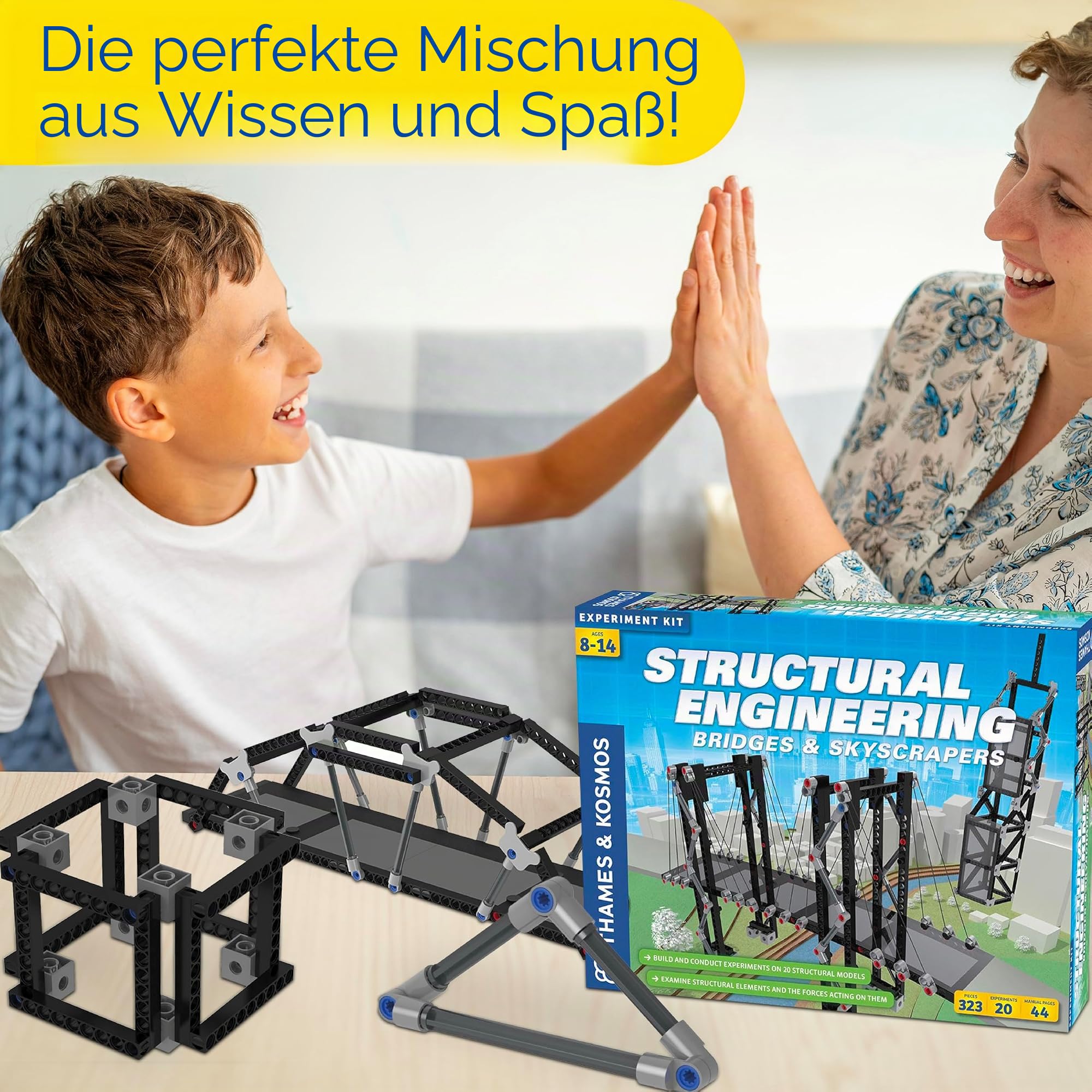 Thames & Kosmos , 625414, Structural Engineering, Bridges & Skyscrapers,Science & Engineering Kit, Build 20 Models, Learn About Force, Load, Compression, Tension, Ages 8+