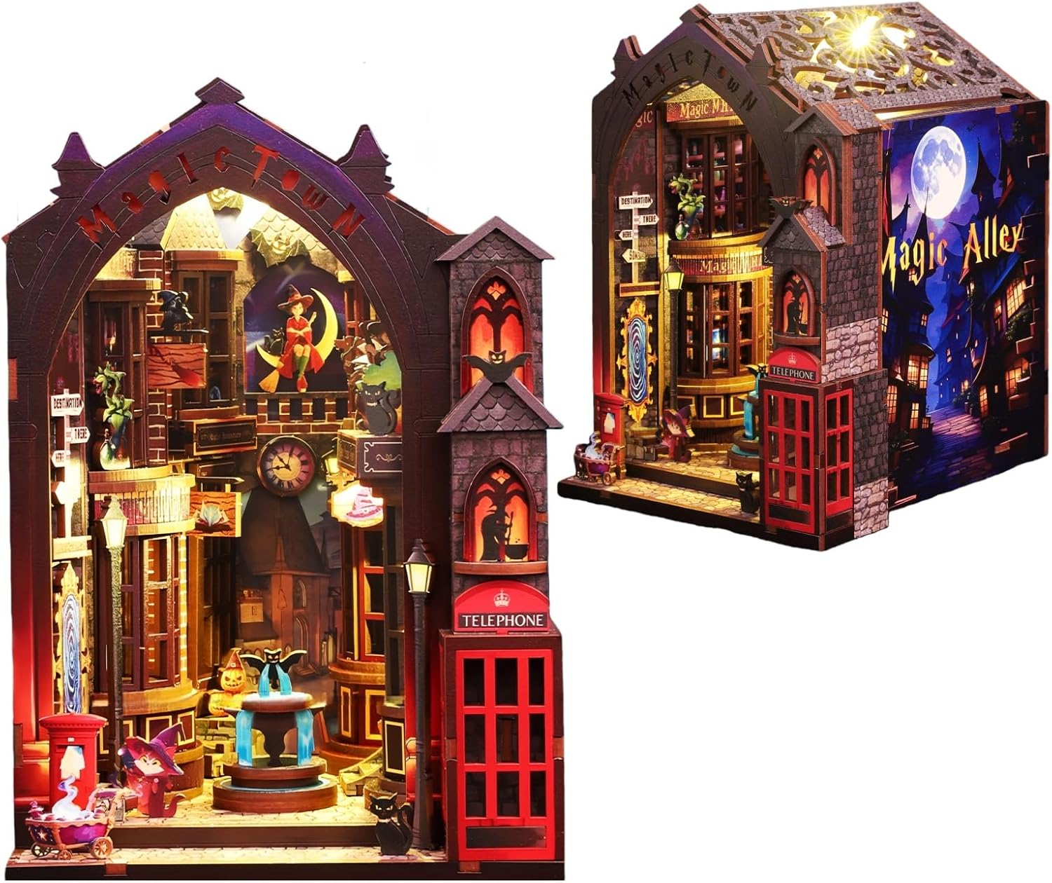 KingStora Magic Alley Mini Book Nook DIY Kit – Enchanted British Street Miniature Diorama, Handmade Model Art Craft Kit for Adults