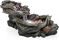 Alpine 60" 3-Tier Rainforest Rock River Outdoor Fountain with LED Lights - Hand-Painted Garden Patio Waterfall Decor