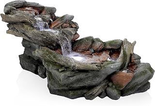 Alpine 60" 3-Tier Rainforest Rock River Outdoor Fountain with LED Lights - Hand-Painted Garden Patio Waterfall Decor