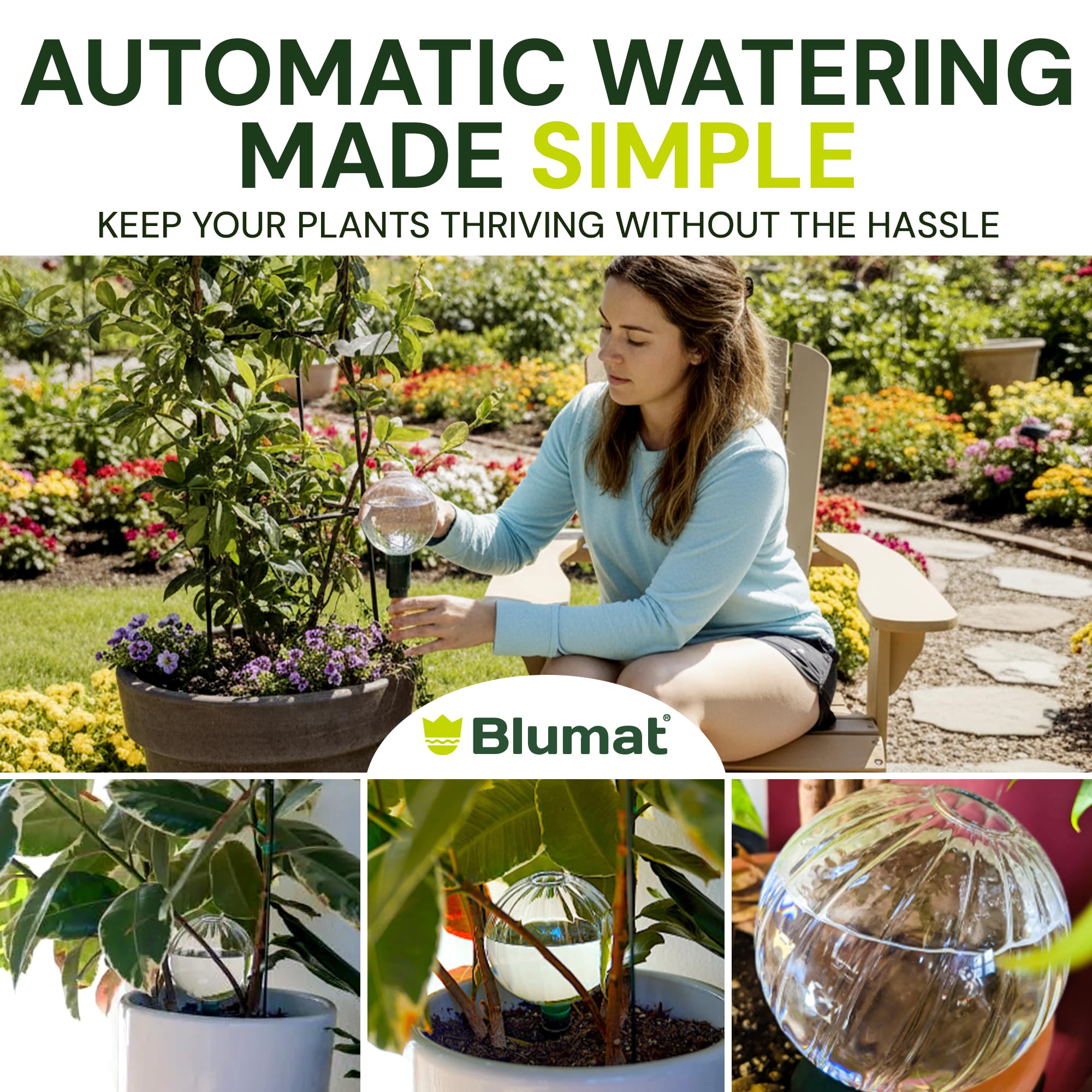 Blumat Globes d'arrosage automatique pour plantes d'intérieur en verre, irrigation goutte à goutte automatique pour plantes d'intérieur, plantes suspendues, plantes d'intérieur, accessoires de jardin,