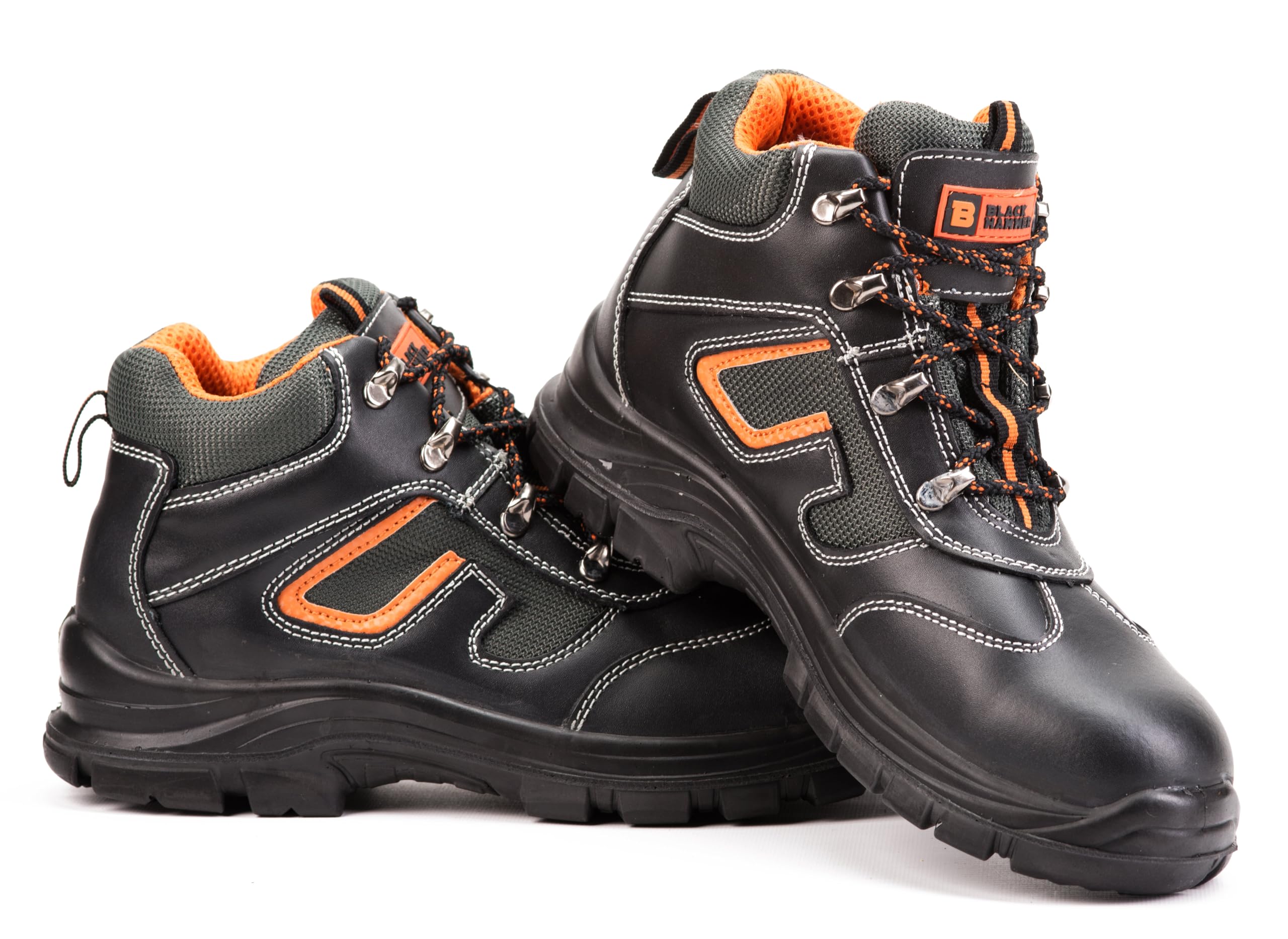 BLACK HAMMER Botas de Seguridad de Cuero para Hombres Botas de Seguridad para hombres Puntera de Acero S3 SRC Calzado de Trabajo al Tobillo de Cuero 6652 (43 EU)