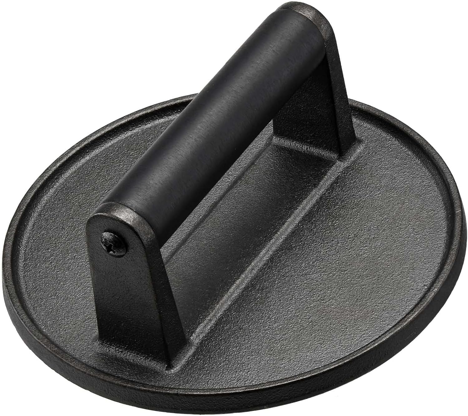 6.5" Cast Iron Smashed Burger Press, Non-Stick Smooth Flat Bottom Hamburger Press, Round Flat Edge for Crispy Burgers, Bacon, Ground Beef, Sausage, and Grilling
