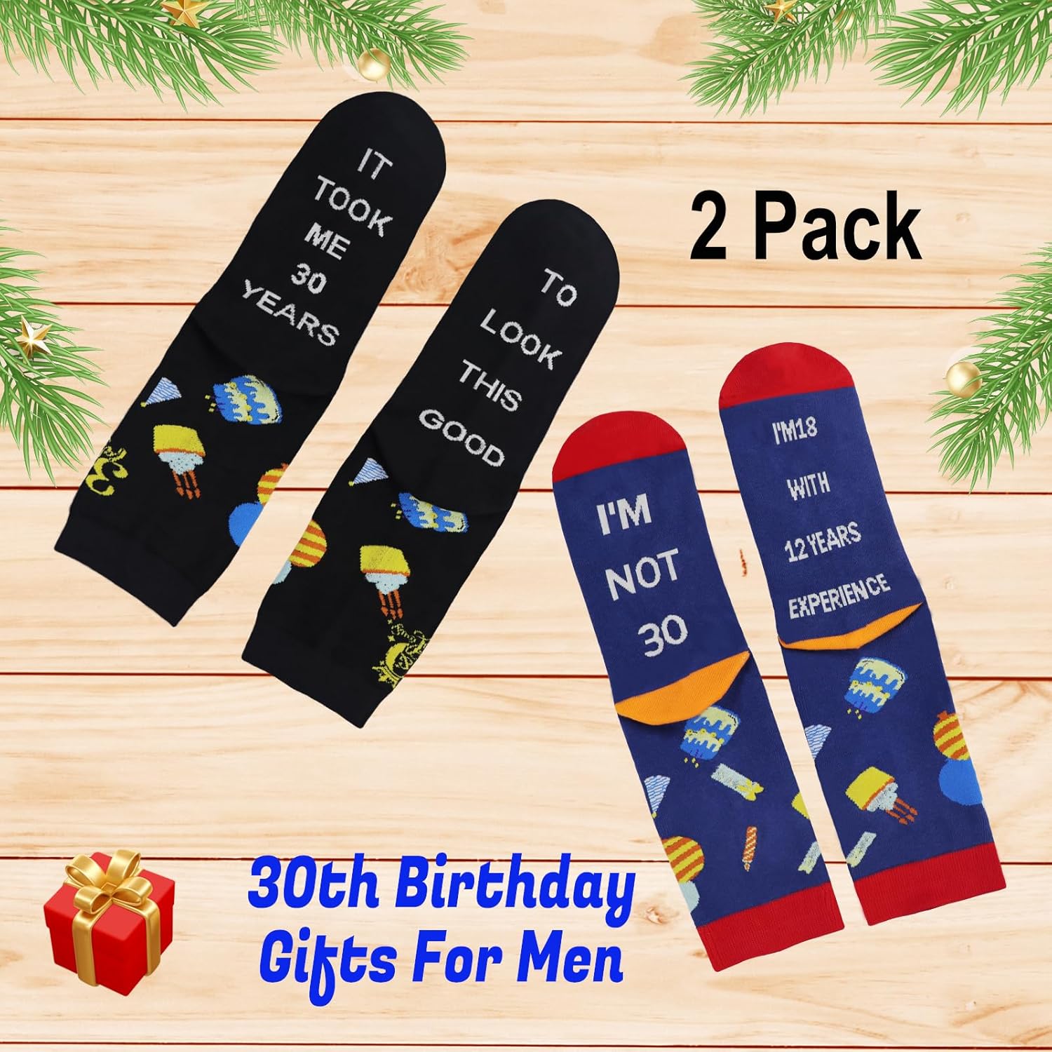 2 Pairs 30th Birthday Socks for Men Women, Stitched Funny Socks, Fun Novelty Gifts for Mom Dad - Image 3