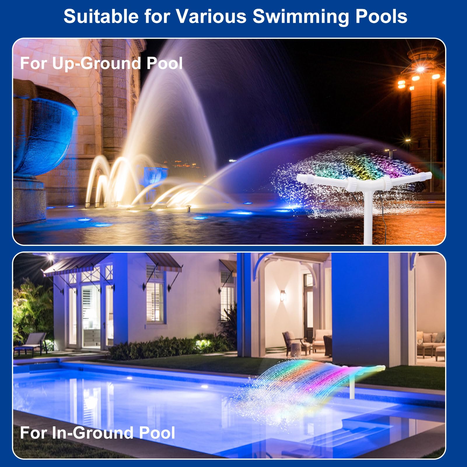 Solarpool Brunnen mit Lichtern, für Erdbecken, Fernbedienung, Verstellbare Dual Sprüher Wasserfall Sprinkler, Zum Abkühlen des Schwimmens Im Freien