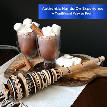 Authentic Artisanal Mexican Molinillo Hot Chocolate Frother (Large) - Handmade Premium Wooden Whisk - Molinillo para Chocolate