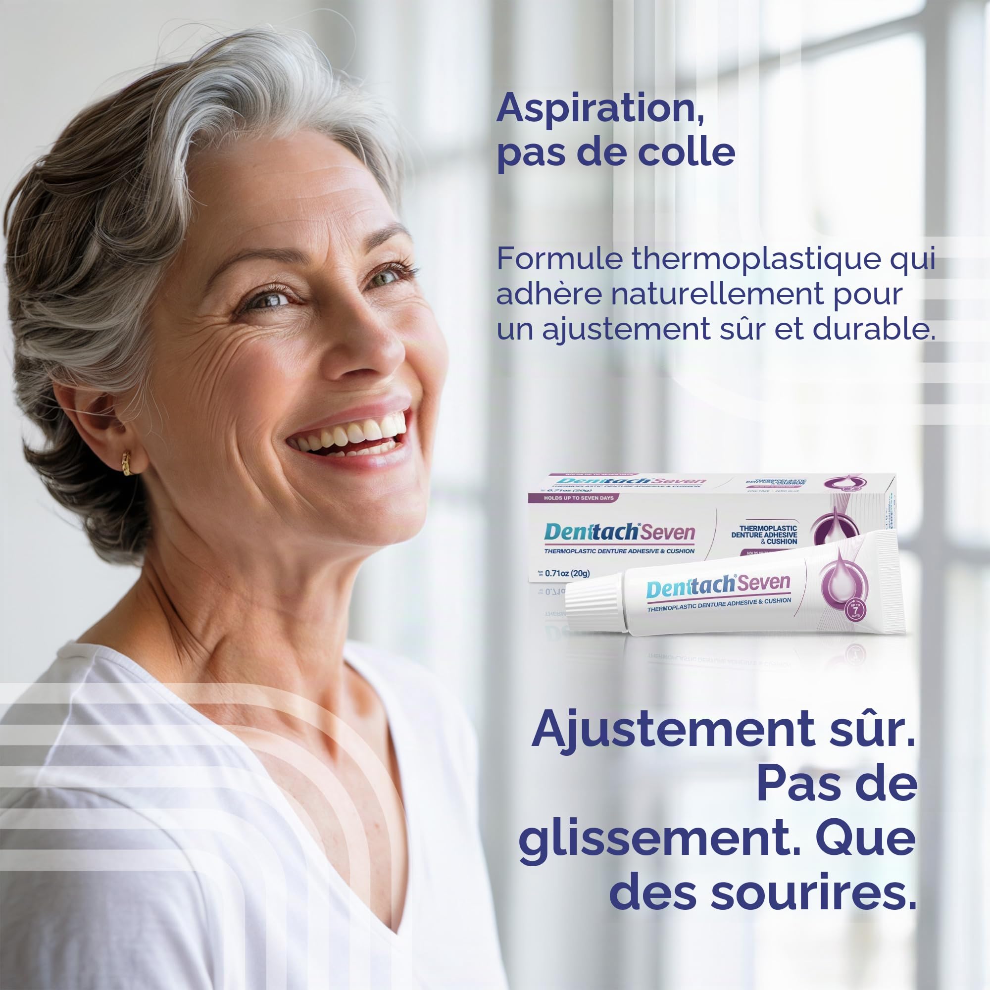 Denttach Lot de 3 adhésifs thermoplastiques pour prothèses dentaires - Coussin et recourbeur - Prise en main confortable et sûre jusqu'à 7 jours - Sans colle - Sans zinc - Longue tenue