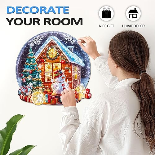 Miniatura 8 de Rompecabezas de madera para adultos y niños, rompecabezas de madera de Navidad con forma única de elementos coloridos de Navidad, perfecto para