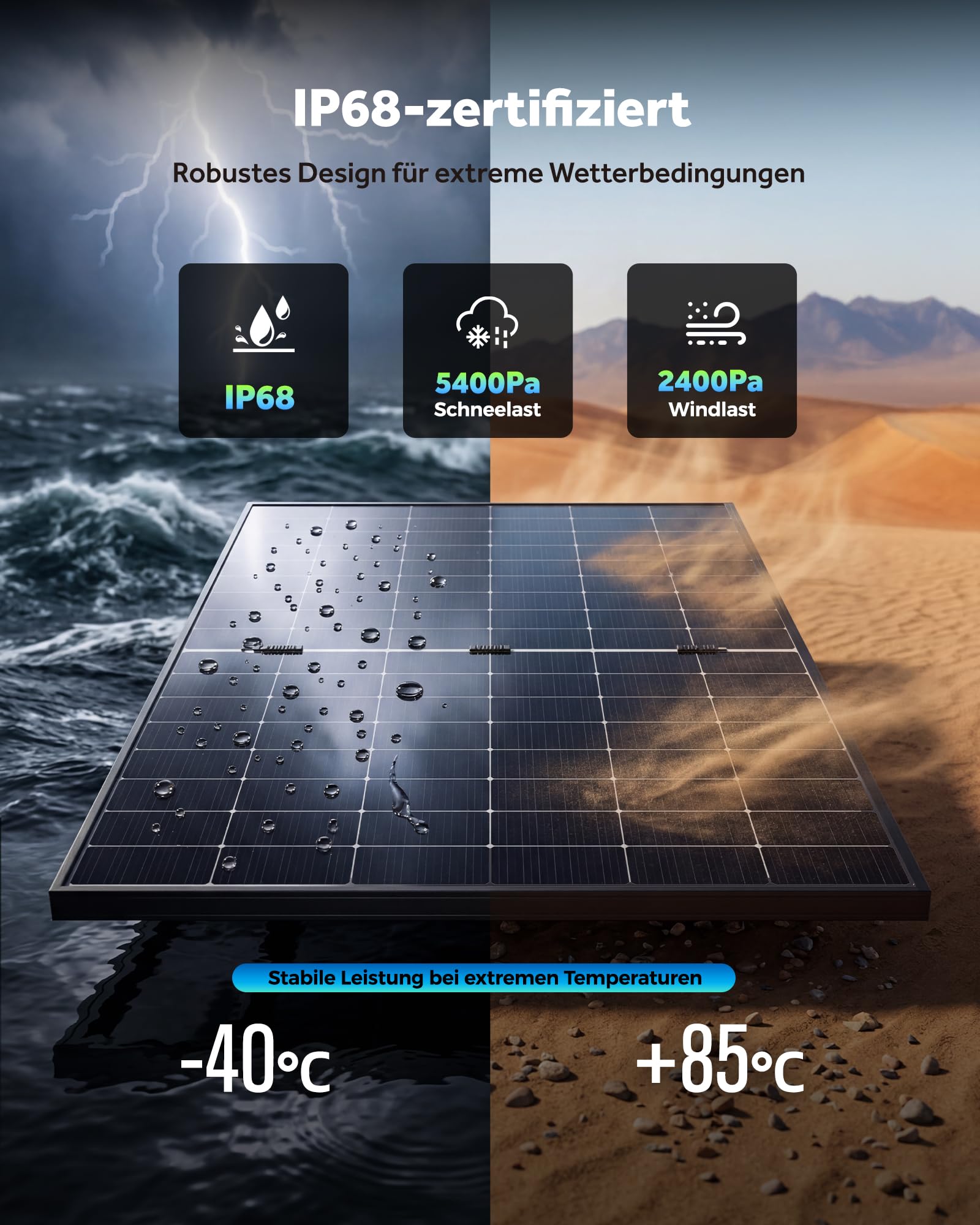 NAHUI 2 x 450 W bifaziale Solarmodule, N-Typ, 16BB, Glas-Glas, Ganz Schwarz