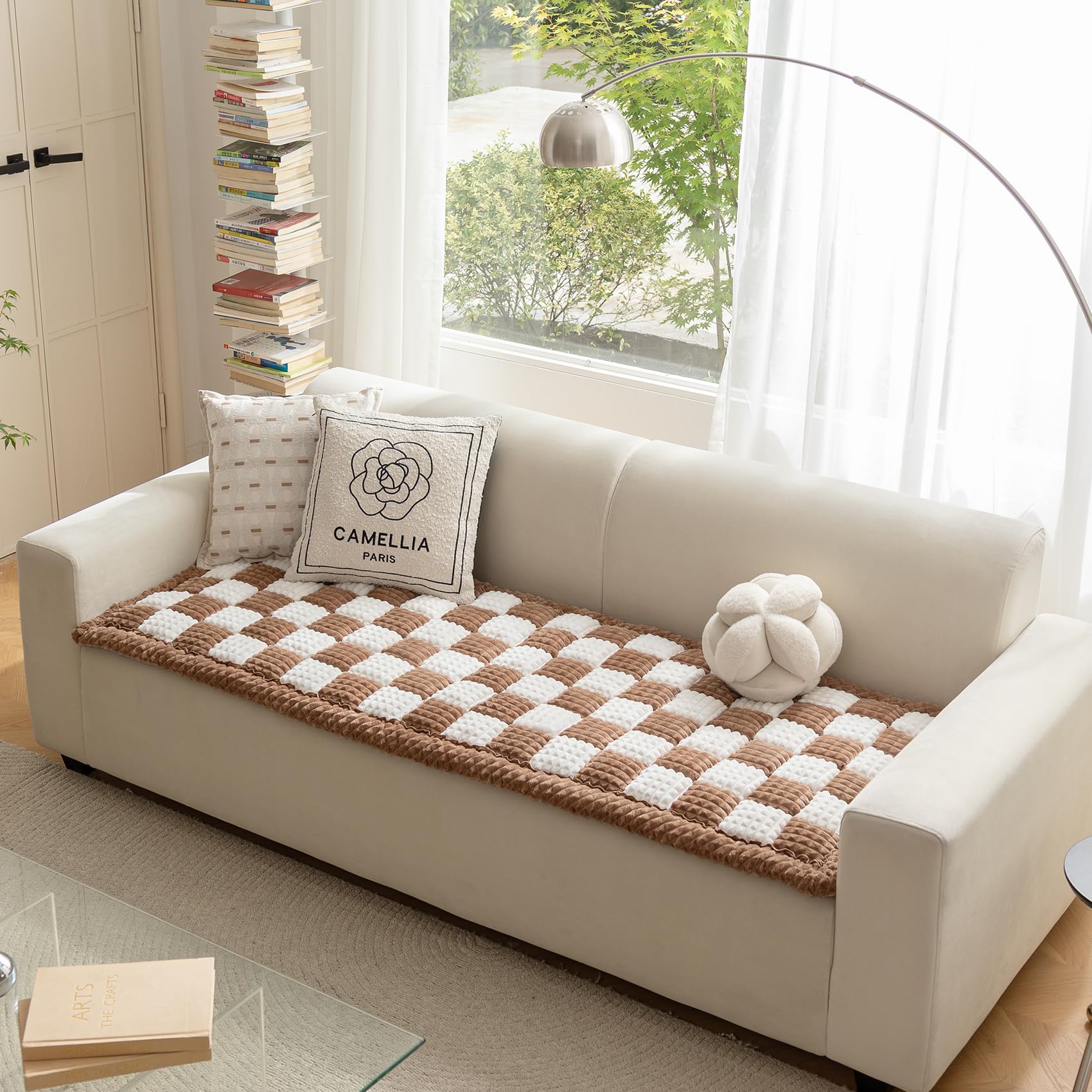 Couchbezug für Hunde, waschbar, flauschiger Haustierbezug für Sofa, Bezüge für 3 Kissen, Couch, haustierfreundlich, rutschfeste Hundebettmatte, Hundedecke, Dunkelkaffee, 70 x 210 cm