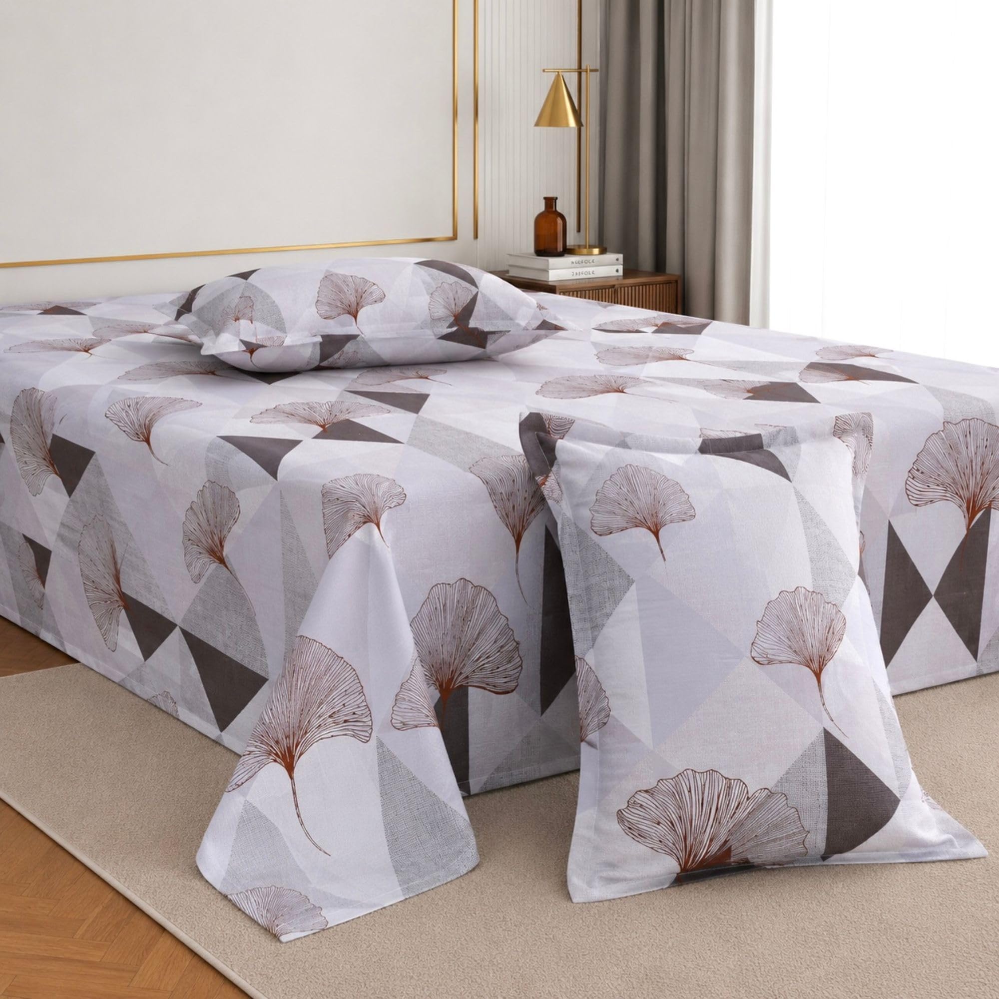 Jaipur Weaves Cotton King Size Bedsheet 104x108 Super King, 100% Pure Cotton Bed Sheet with 2 Pillow Covers, 186 TC Soft Breathable Geometric Design Bedding - (Graphite Garden)-image-5
