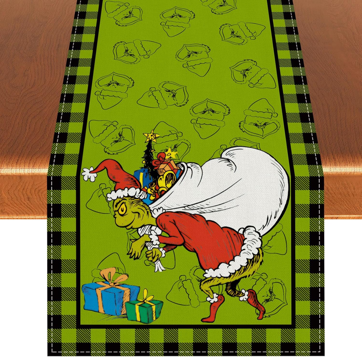 Linen Grinch Table Runner Merry Grinchmas Tablecloth Winter