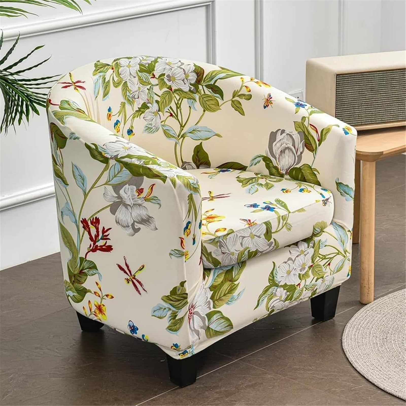 Highdi 2 Piezas Funda de Sillón Chesterfield, Cubre Sofá de 1 Plaza Elásticas Lavable Universal Antideslizantes, Fundas Protector de Butaca Elegante para Dormitorio, Contador (Flor de Primavera)