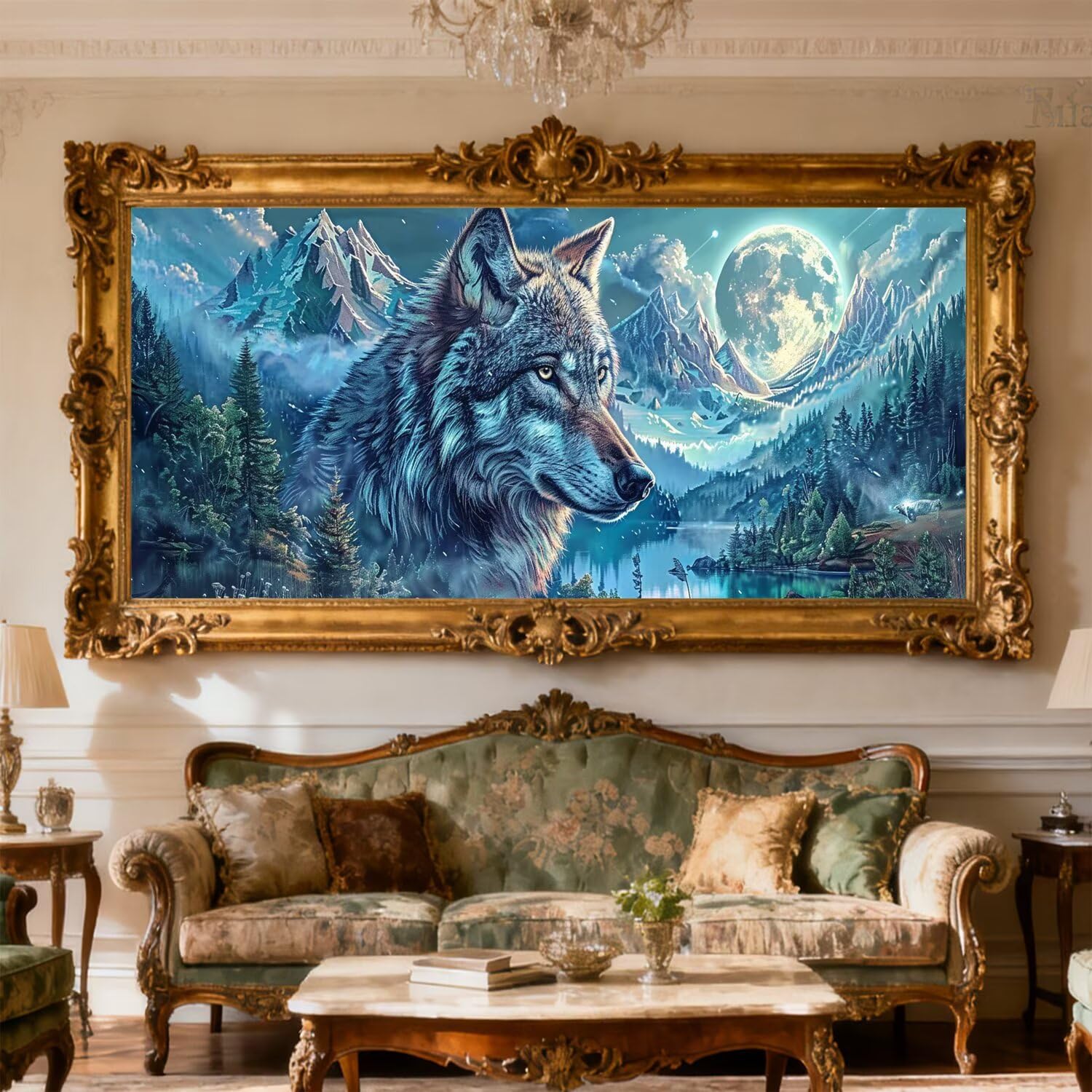 Obraz diamentowy wilk diamentowy pełny zestaw 150 x 60 cm diamentowe malowanie dziewczyna malować według numerów, DIY diamenty, kryształowa mozaika DIY malarstwo dla dorosłych, wystrój domu prezenty