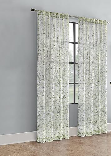 LOFT LIVING Vermont - Panel de cortina semitransparente con estampado botánico de 52 x 95 pulgadas, color verde