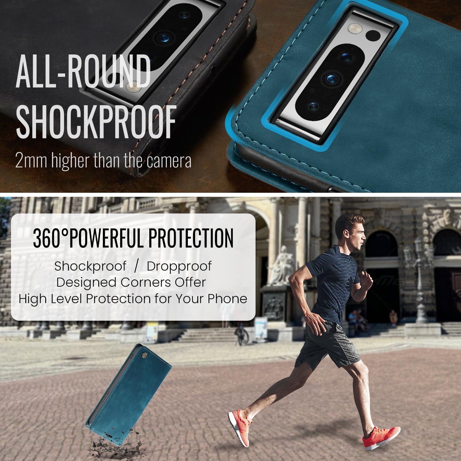 Azororo Cover per Google Pixel 8 Pro 5G, Premium PU Pelle Custodia, Magnetica Carta Fessura Portafoglio Case, Flip Cavalletto Custodia per Google Pixel 8 Pro - Blu verde