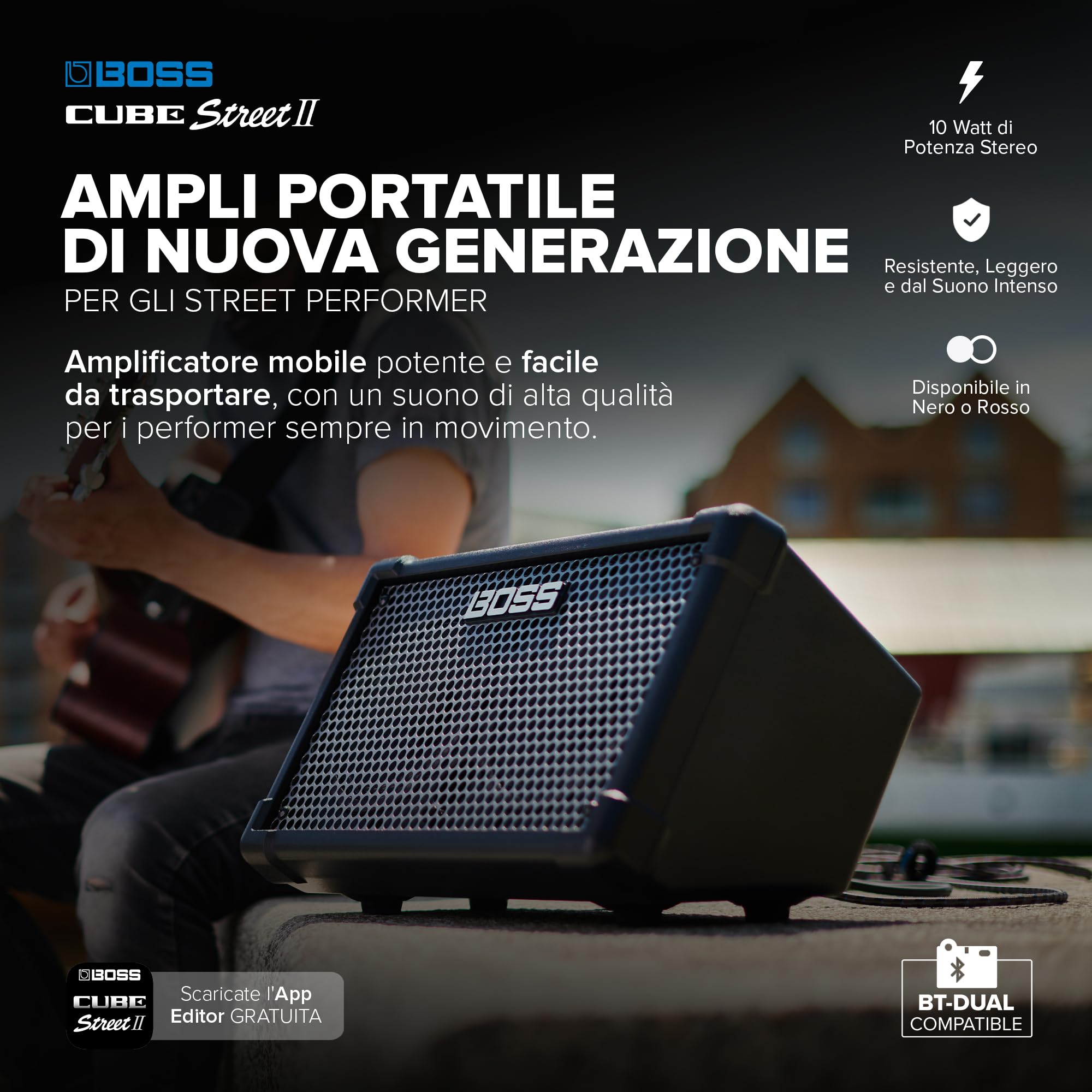 BOSS Cube Street II Amplificatore stereo portatile a batterie Nero