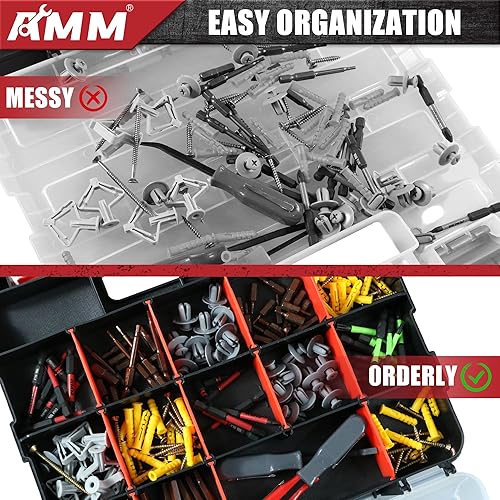 Miniatura 6 de AMM Caja de herramientas, organizador de herramientas de doble cara con 34 compartimentos, divisores extraíbles, caja de aparejos pequeños,