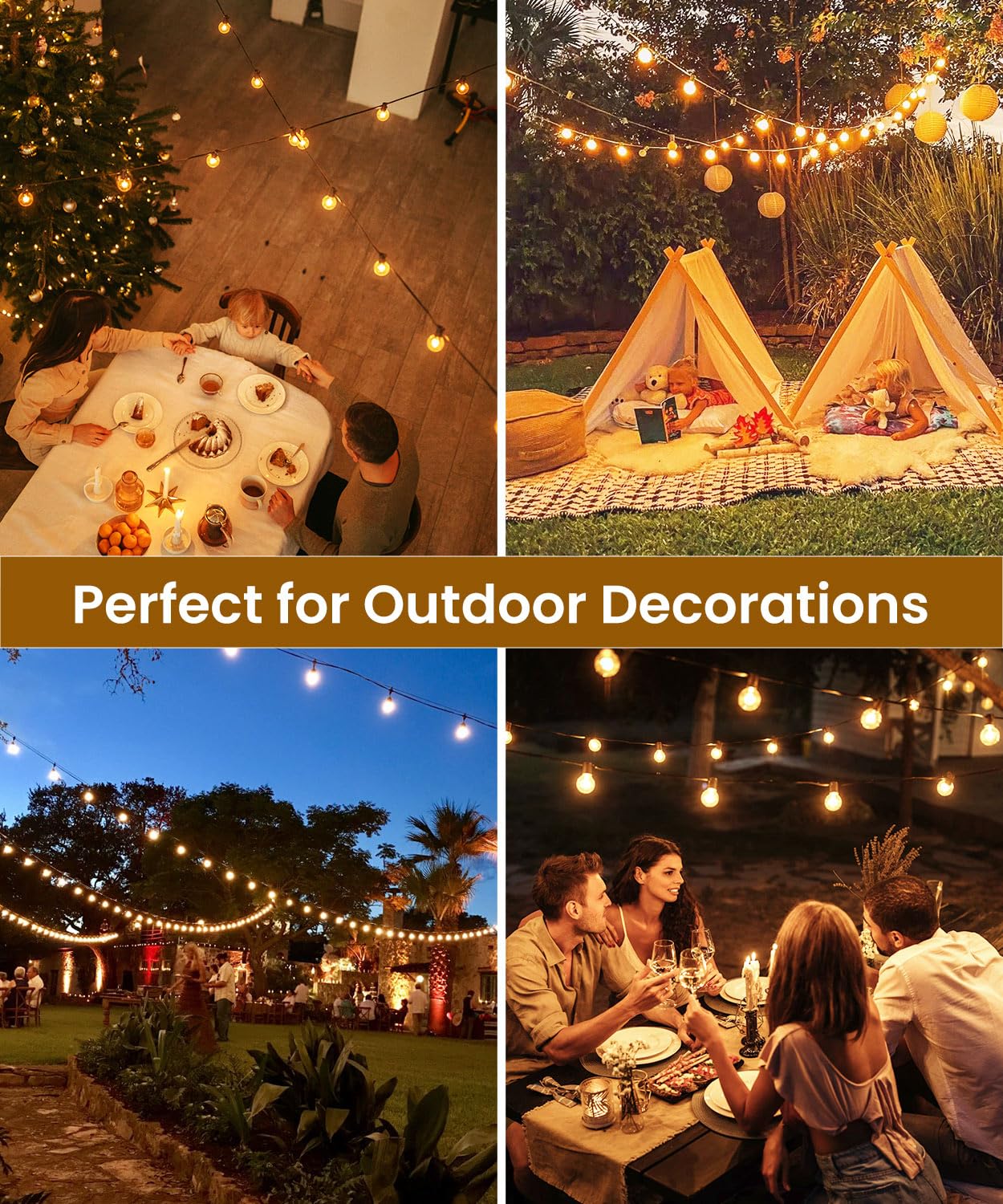 Catena Luminosa Esterno, 33FT/10M Luci da Esterno Giardino con 20+2 G40 LED, 2700K Bianco Caldo Luci Giardino, Impermeabile Luci Esterno Interno per Natale, Matrimonio, Festa, Patio