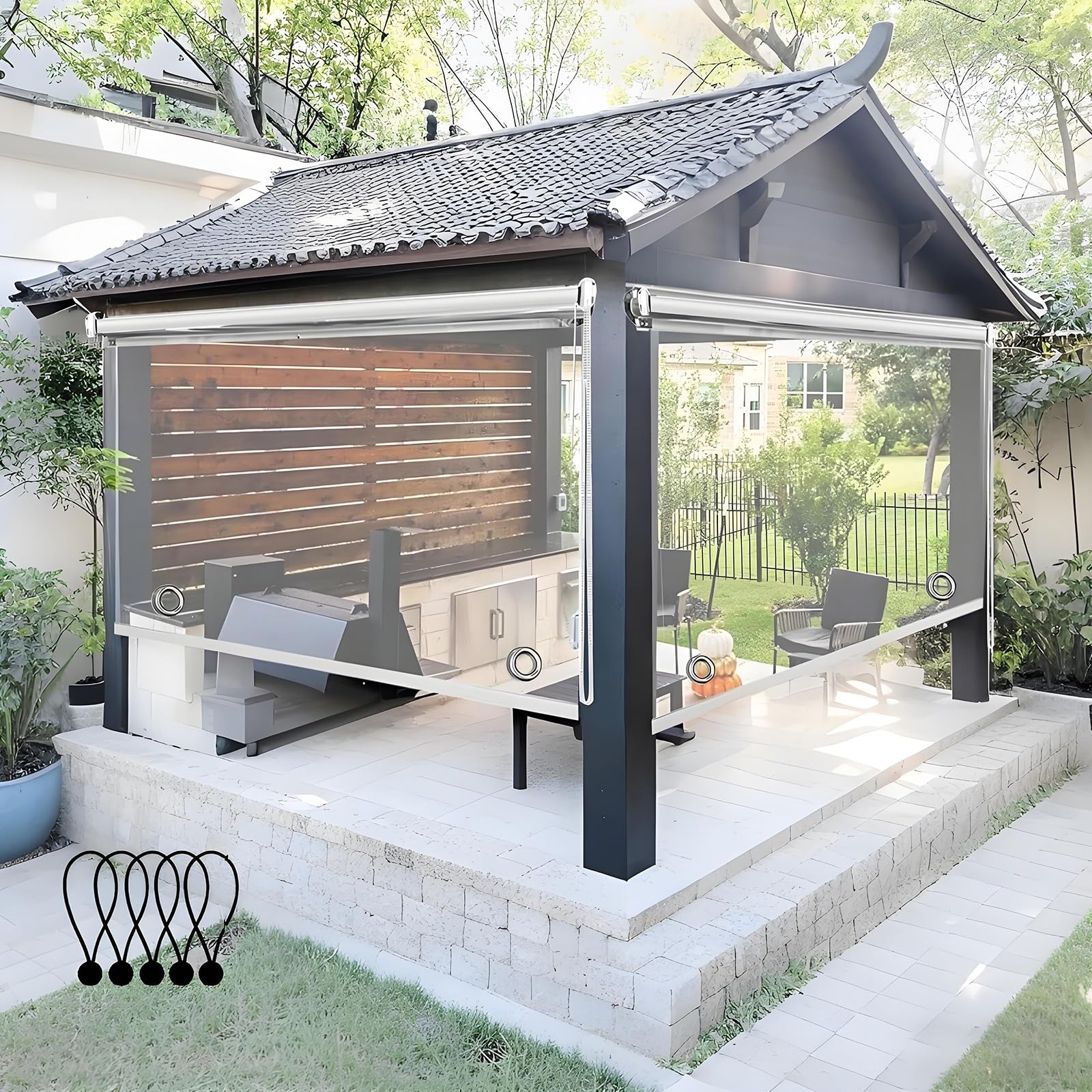 C PVC Outdoor Roller es Impermeabile Cordless Tende per Gazebo Balcone Portico Dimensioni Personalizzate 60x60 pollici Trasparente Roll Up ains per la Privacy Esterna
