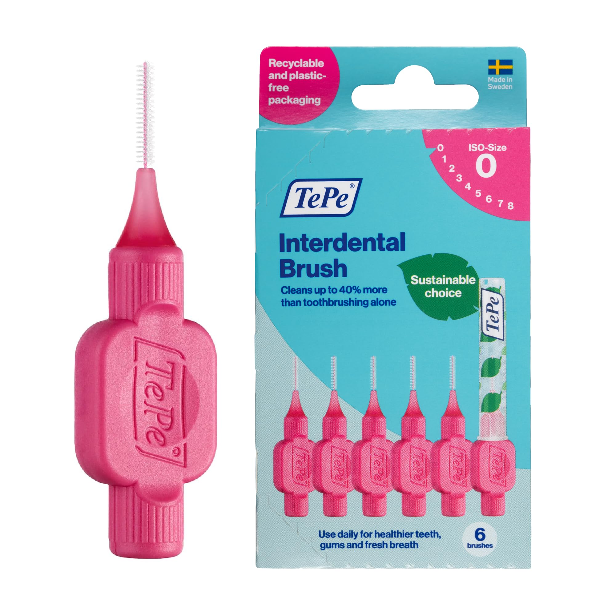 TePe Interdental Brush Original, Soft Dental Brush for Teeth Cleaning, Pack of 6, 0.40 mm, Extra-Small/Small Gaps, Pink, Size 0-picture-34