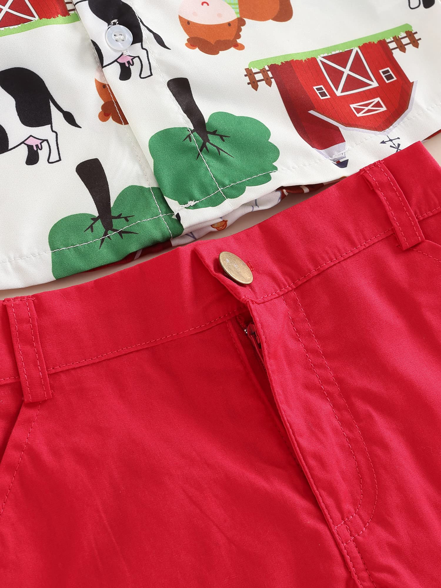 VISGOGO Conjunto de camisetas con estampado de animales de granja y circo para niños pequeños con pajarita y pantalones cortos