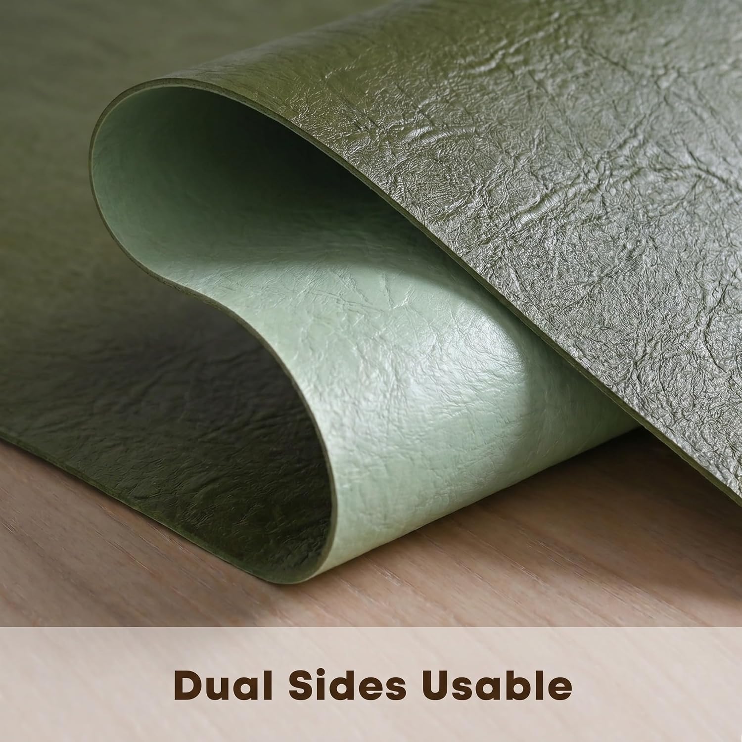 Artoid Mode Olive Green Double Sided Vinyl Faux Leather Table Runner, Seasonal Waterproof Wipeable Heat Resistant Kitchen Dining Table Decoration for Home Party Decor 12x72 Inch image 5