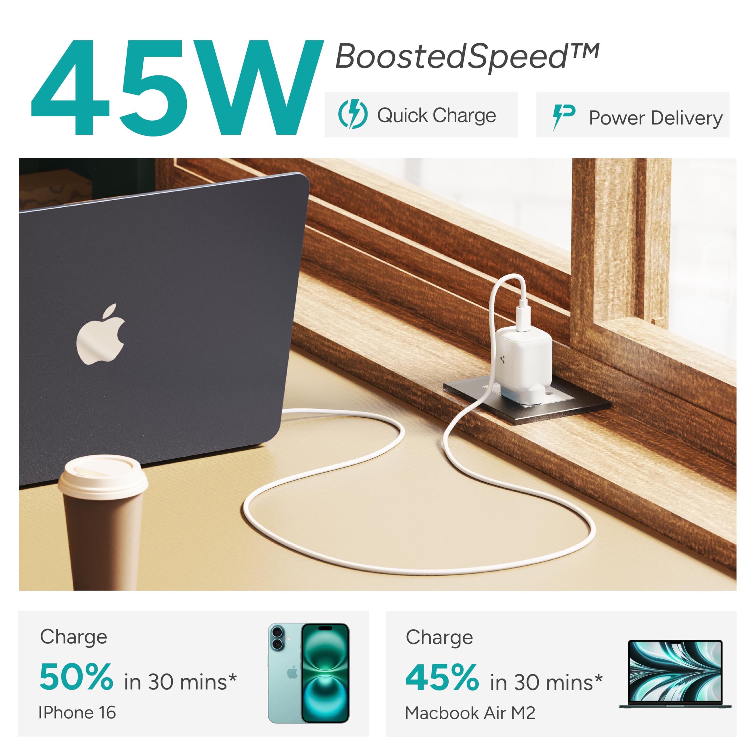 Ambrane 45W Fast Type C Charger Adapter for Mobiles & Type C Laptops, Small Size, GaN Charger, PD Technology, for iPhone, Samsung, MacBook, Android Mobiles, Type C Laptops, iPad (Charge i45, White) — Amazon image 4
