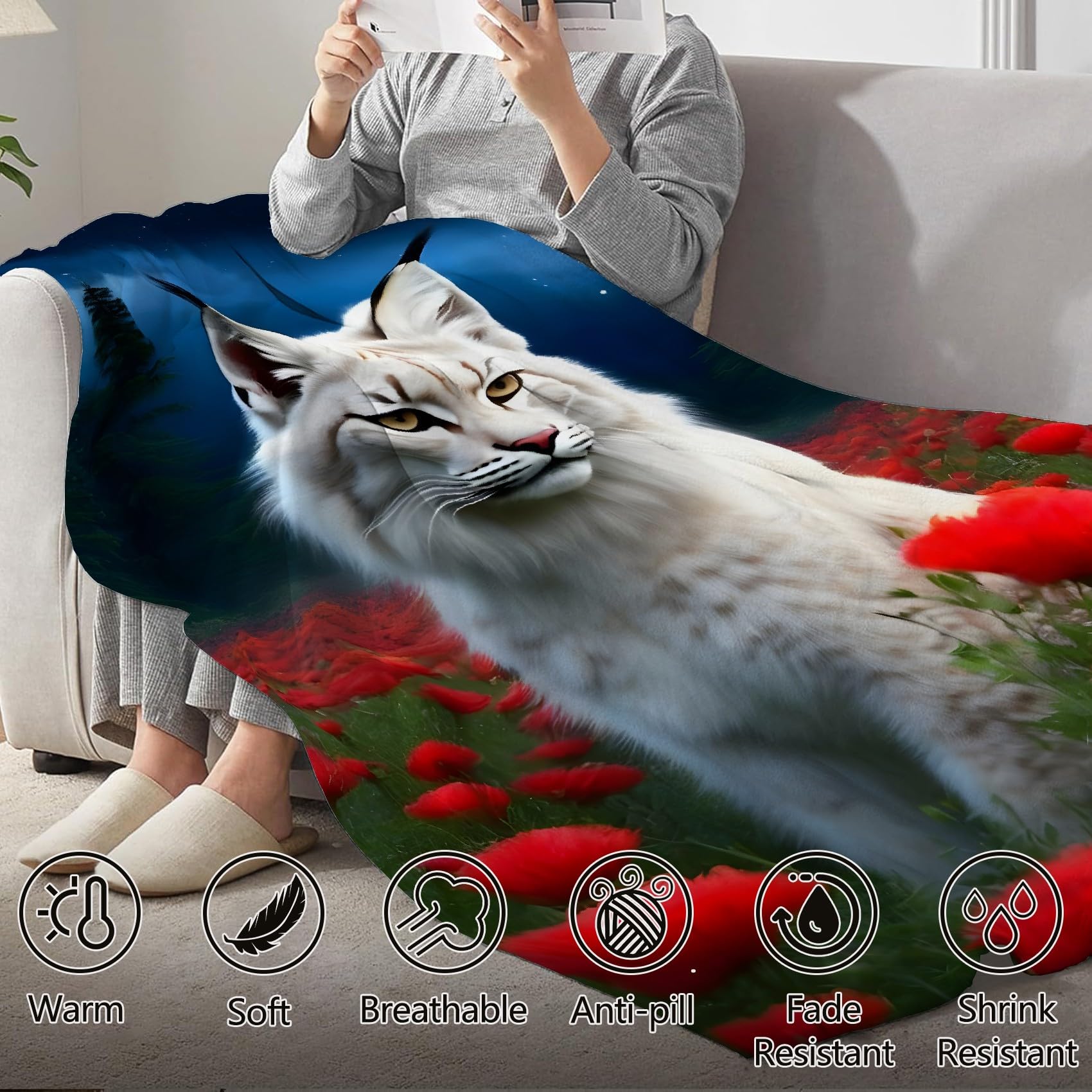 Koc z makiem Koce Sowa Koc Łóżko Pojedyncze Ciepło Miękkie Koce Sofa Puszysty Flanelowy 180 x 200 cm Na Wszystkie Pory Roku