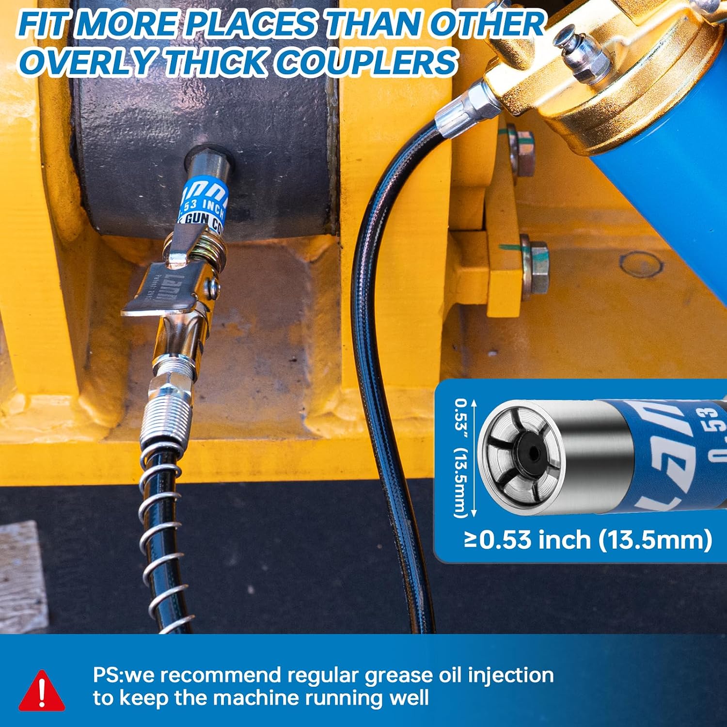 Grease Gun Coupler, 0.53" Strong Locking & Quick Release Grease Gun Tips,12000 PSI No Leakage Grease Couplers, Compatible with All Grease Guns 1/8" NPT Grease Gun Fitting