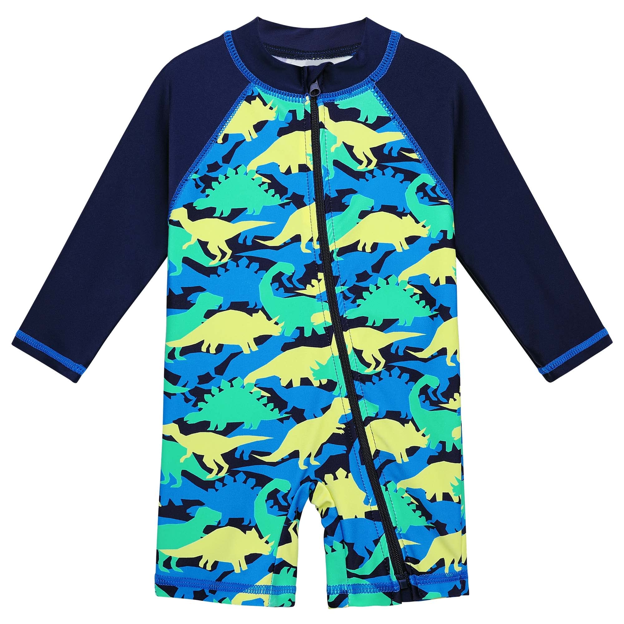 HUAANIUEBaby Boys Long Sleeve Zip Up Swimsuit Navy 6 Months to 6 Years UPF 50+ Swimwear