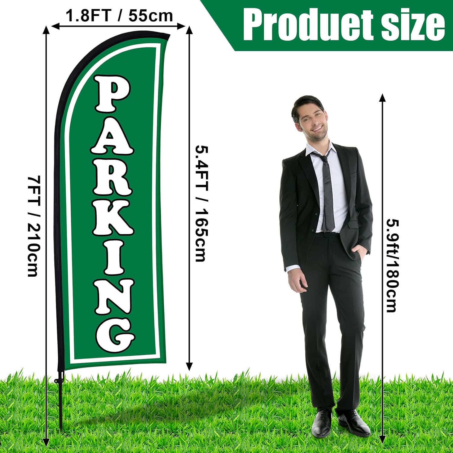 Parking Feather Flag Set 7 ft Tall Parking Advertising Banner Flag with Shop Feather Pole Kit and Ground Stake and Portable Bag for Business Promotion Outside Event (Green) - Image 2