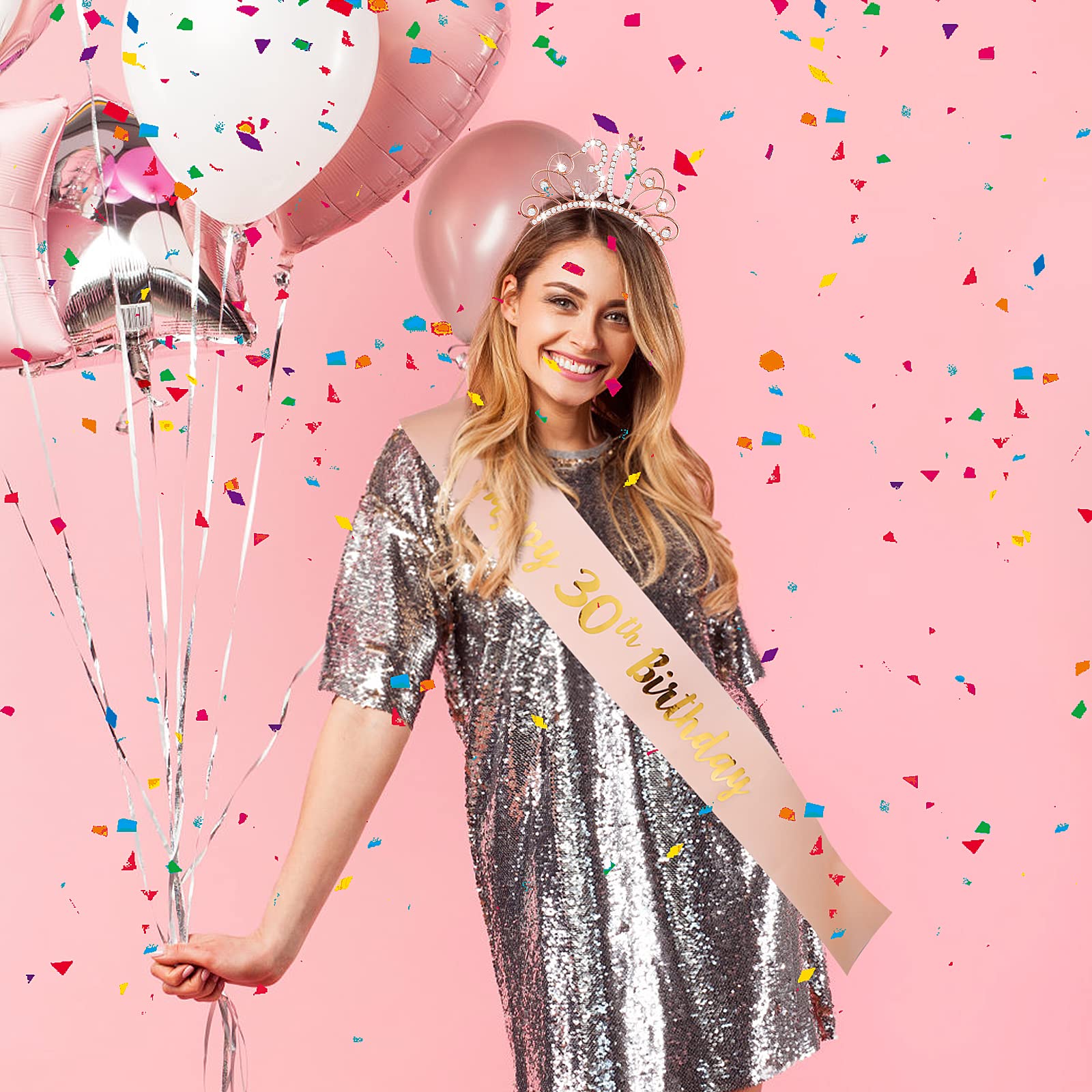 Ensemble De Diadèmes à Paillettes Couronnes Rose Doré Et Rose Foncé | Vecteur Premium