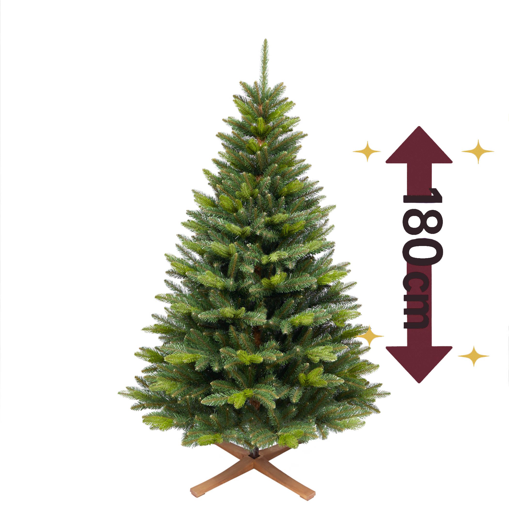 Premium Weihnachtsbaum künstlich-180cm-handgefertigt Naturgetreu dichte Zweige Weihnachtsbaum mit massivem Echtholzständer–Tannenbaum künstlich Christbaum mit Spritzgusselementen (1,80 m)