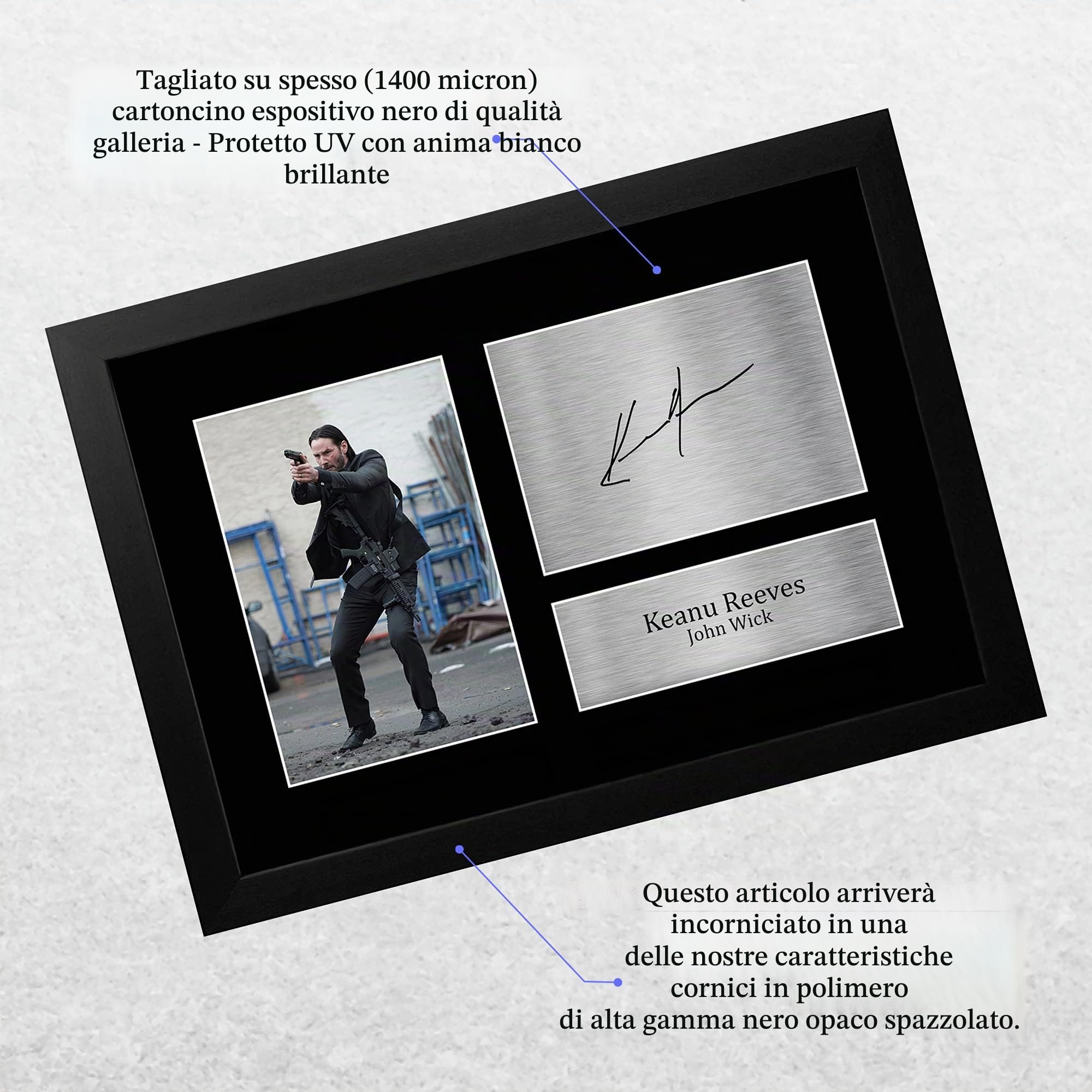 HWC Trading FR Keanu Reeves John Wick, foto autografata stampata A4 con cornice per i fan dei cimeli del cinema
