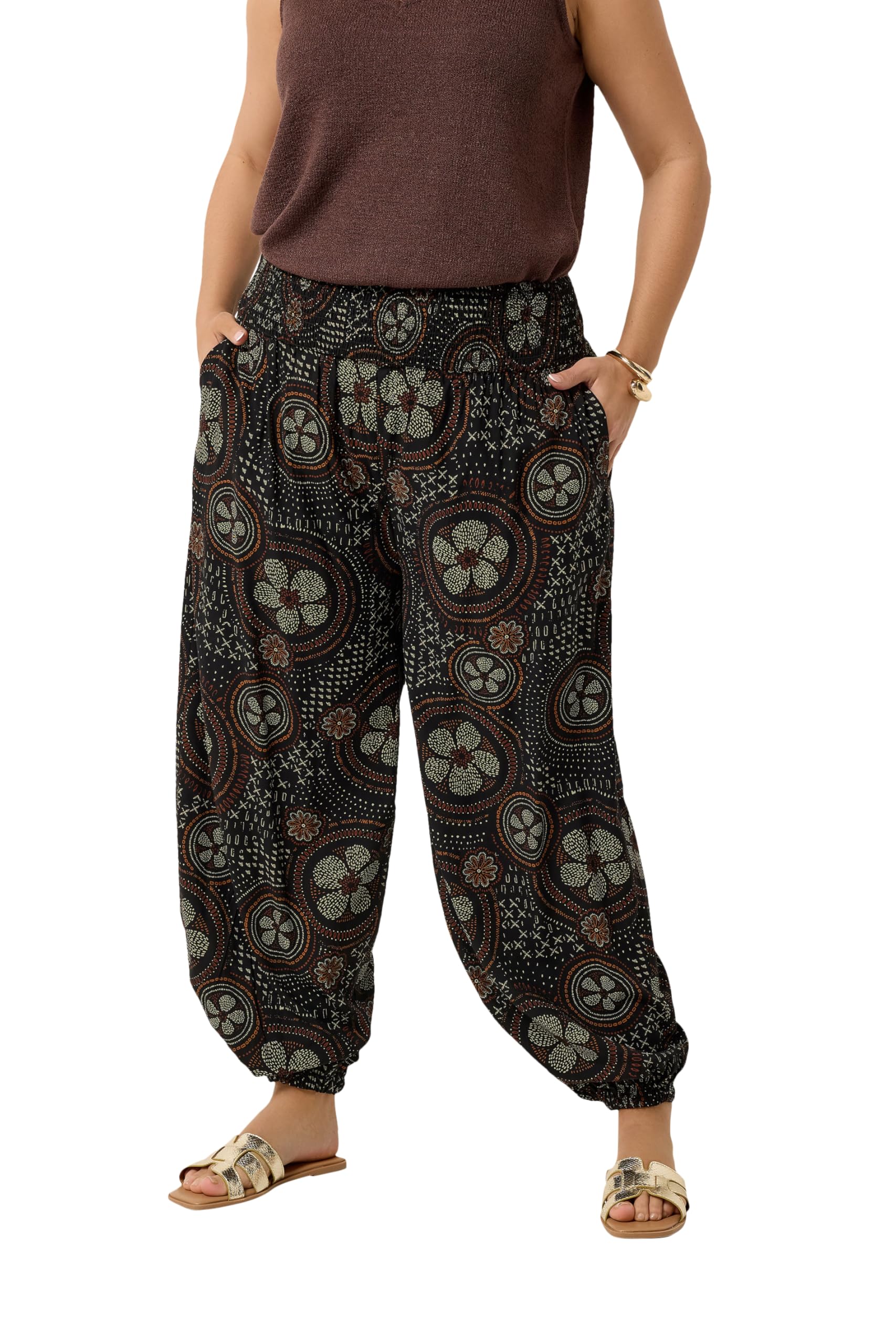 Yours Women's Black Abstract Floral Harem Trousers In | Size: 22-24