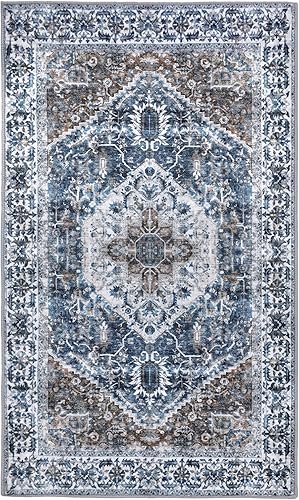 Miniatura 4 de KOZYFLY Alfombras pequeñas y bohemias lavables de 3 x 5 pies, para interiores, con parte trasera de goma antideslizante, tapete de lana sintética