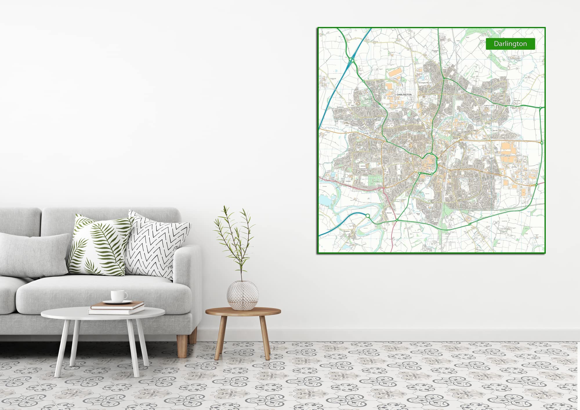 British Street Map - Darlington - Size - 120 x 120cm - Paper